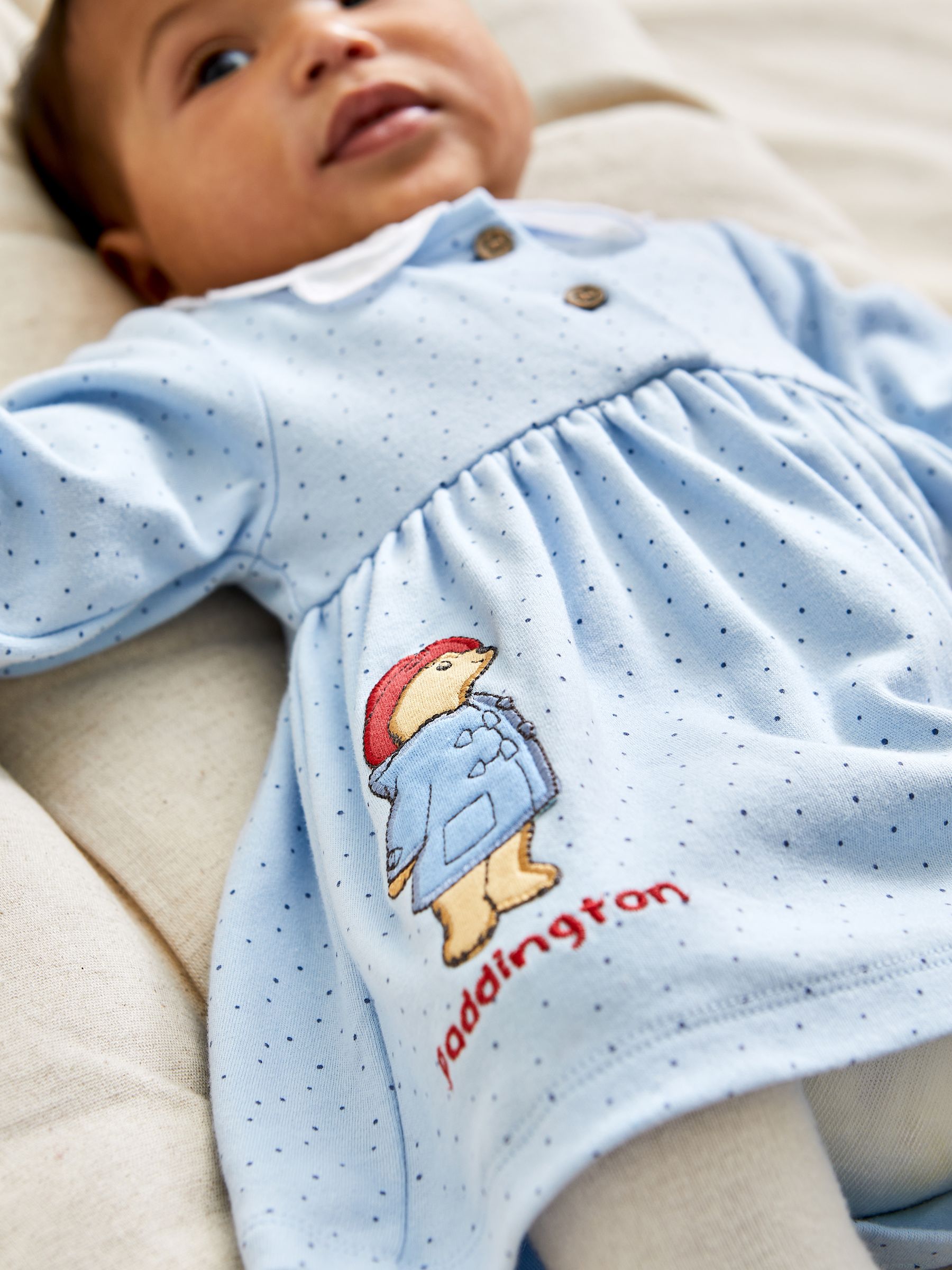 Blue Paddington Appliqué Button Front Dress & Tights Set - Image 8 of 8