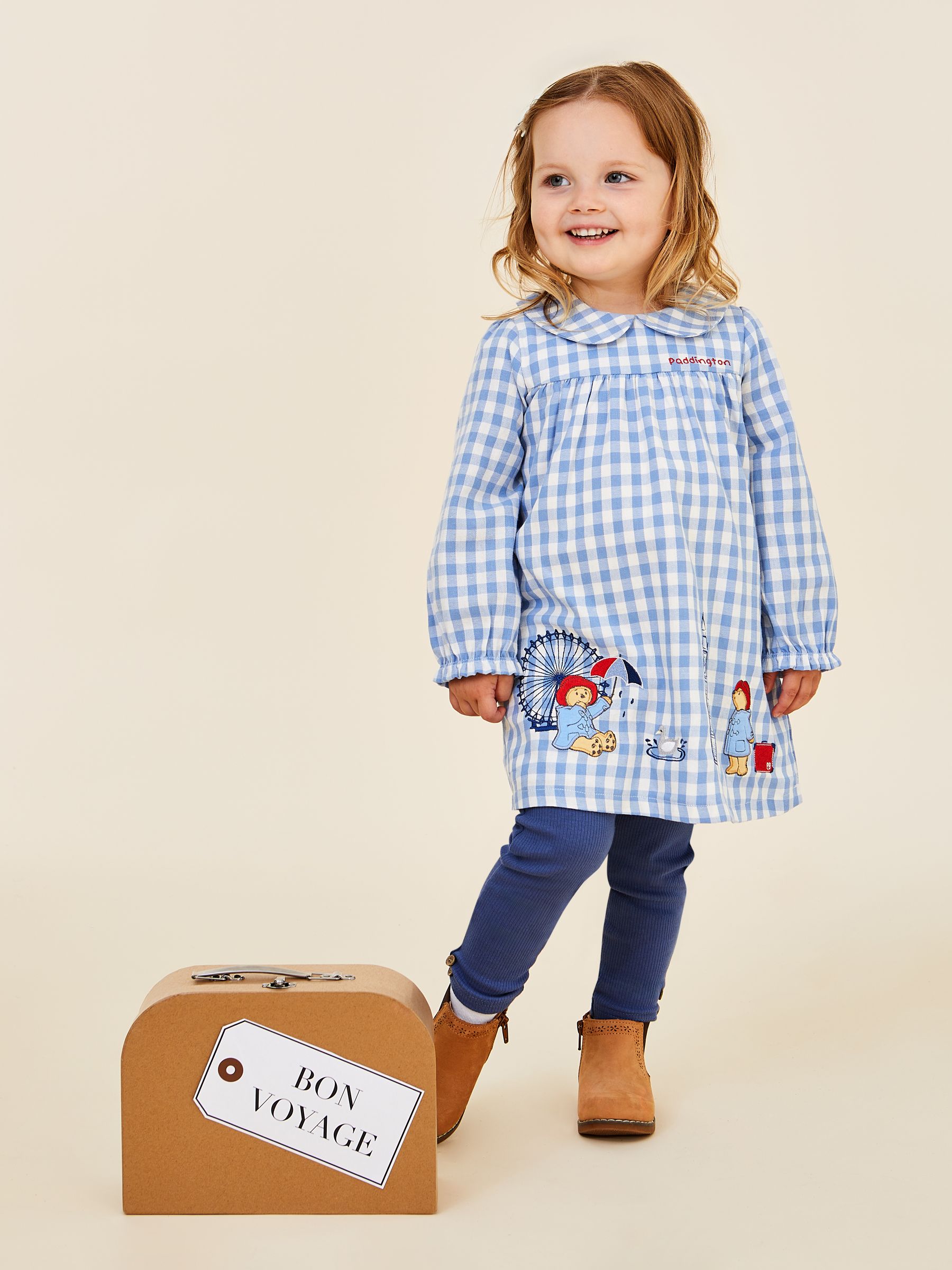 Blue Paddington Appliqué Gingham Top & Leggings Set | JoJo