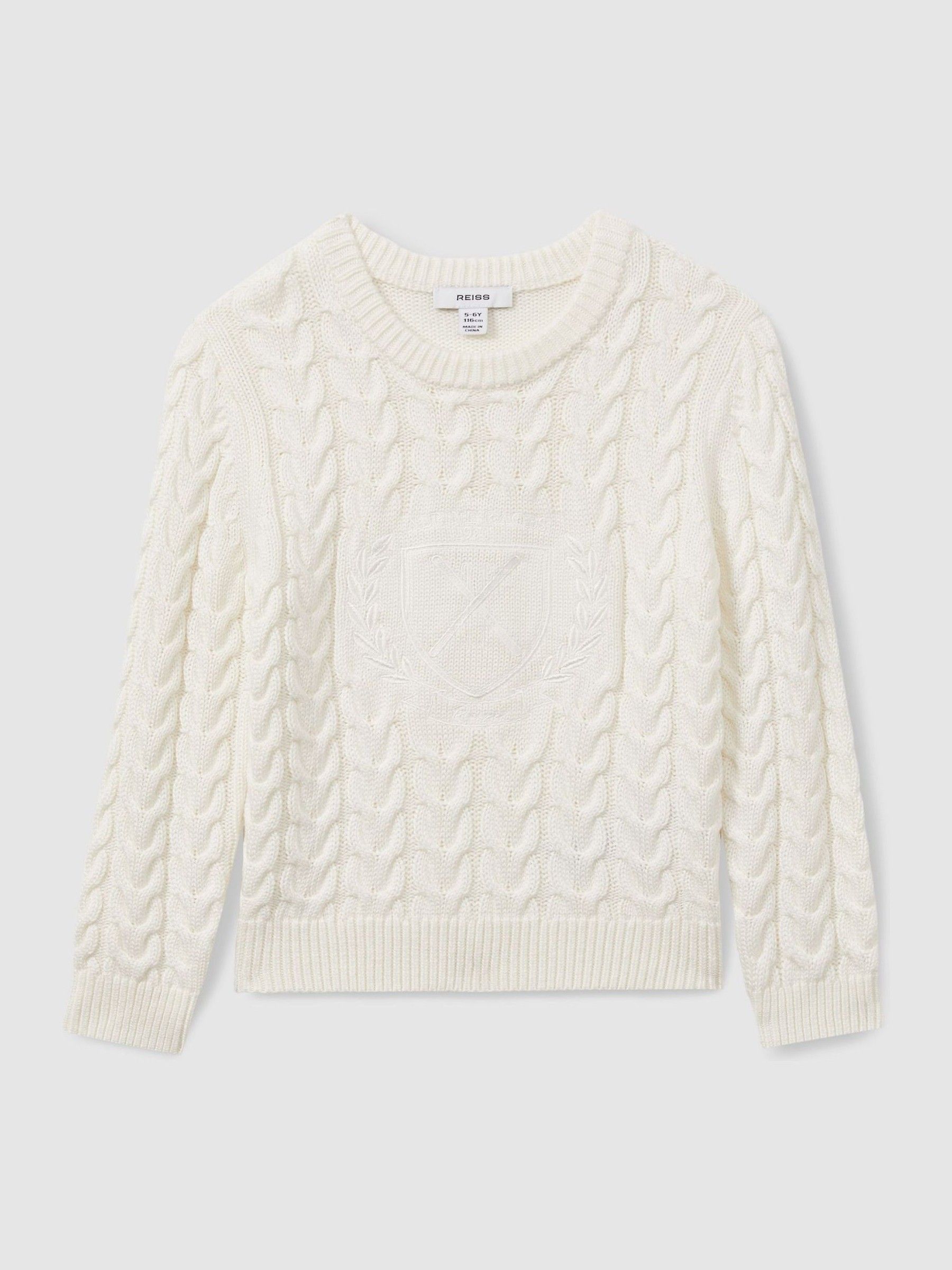 9-13 yrs Logo-Embroidered Cabled Jumper with Cotton and Wool in Off White - Image 2 of 4