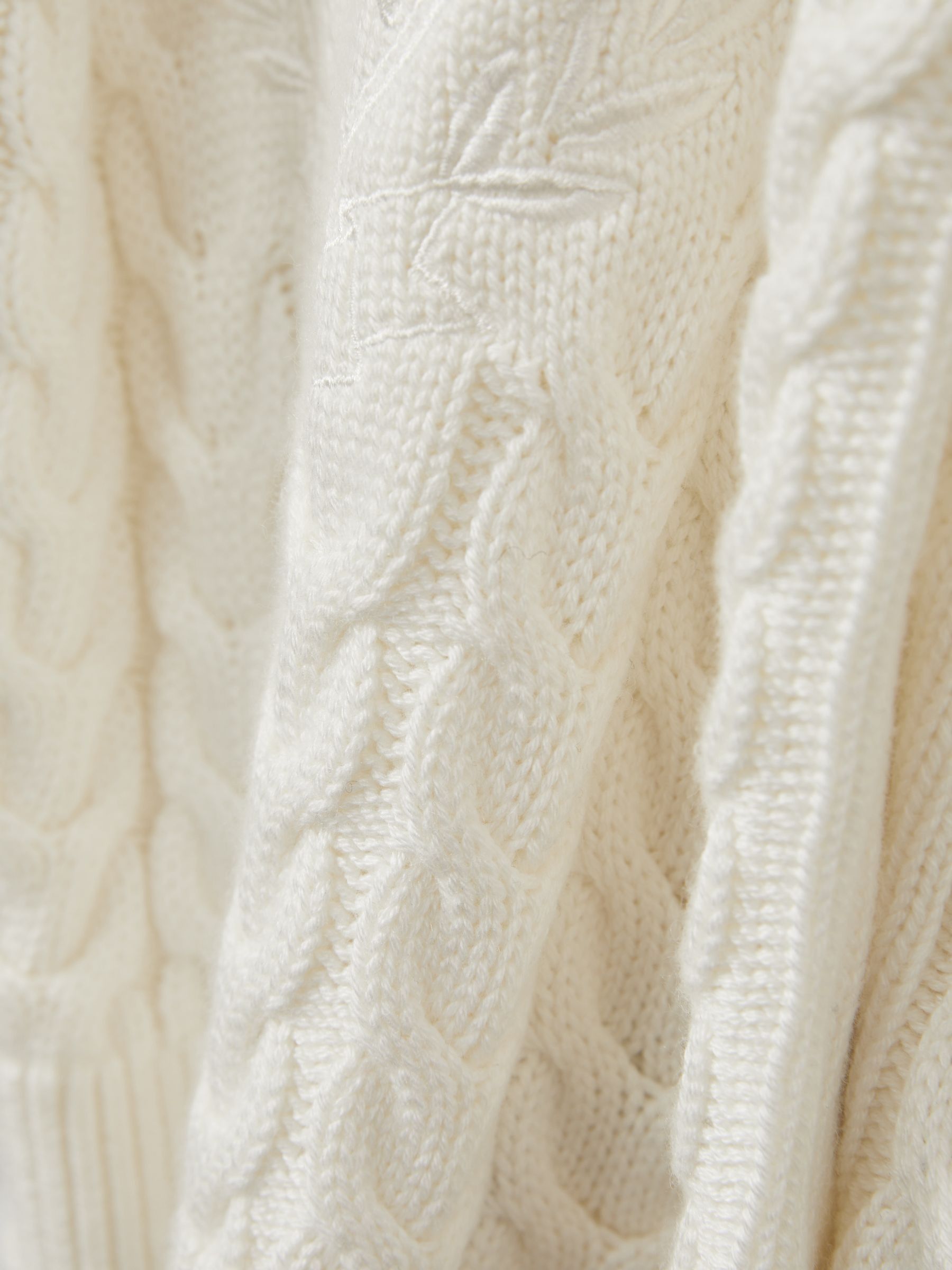 9-13 yrs Logo-Embroidered Cabled Jumper with Cotton and Wool in Off White - Image 4 of 4
