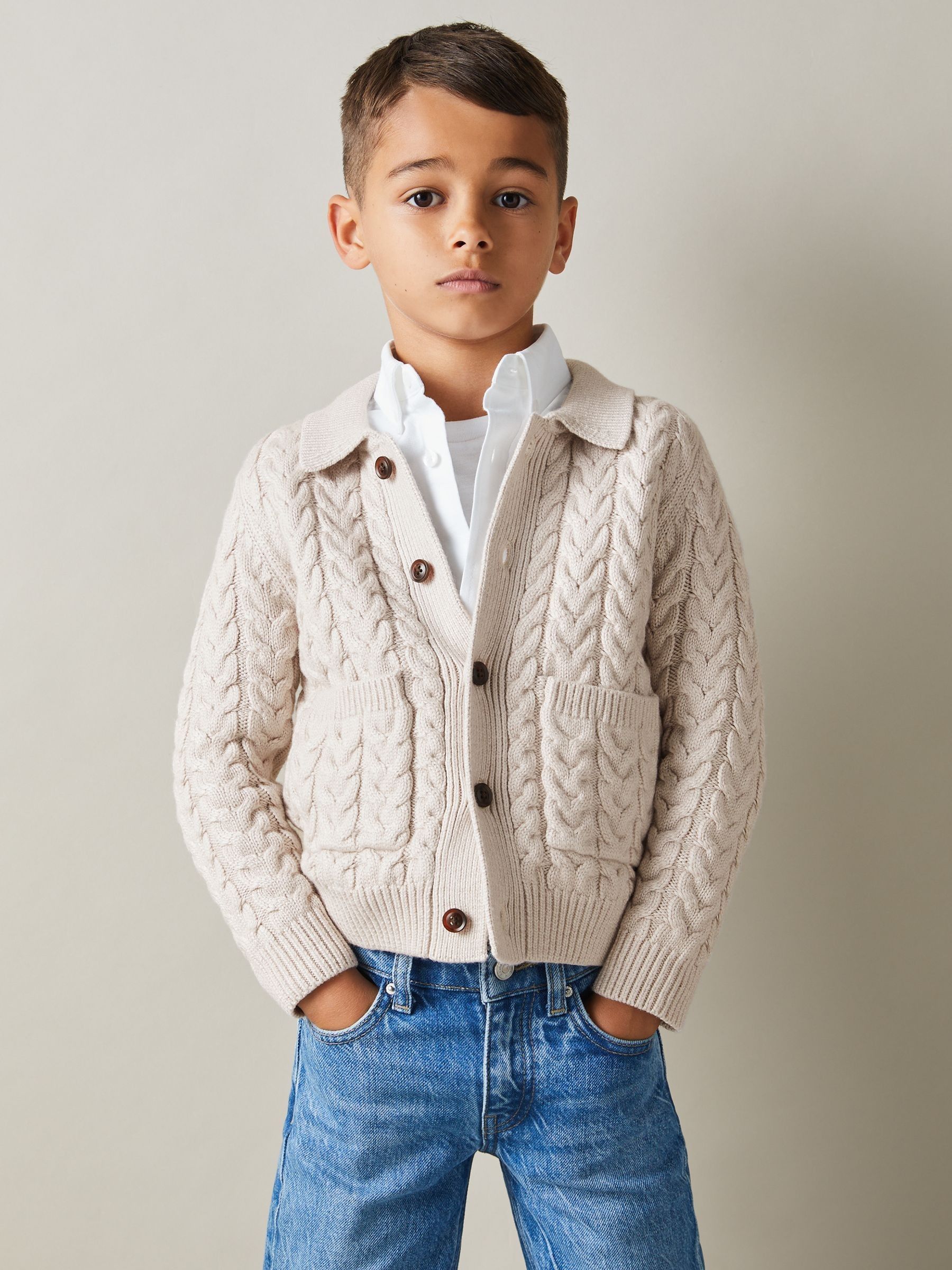 9-13 yrs Cable-Knit Cardigan in Oatmeal Melange - Image 1 of 4