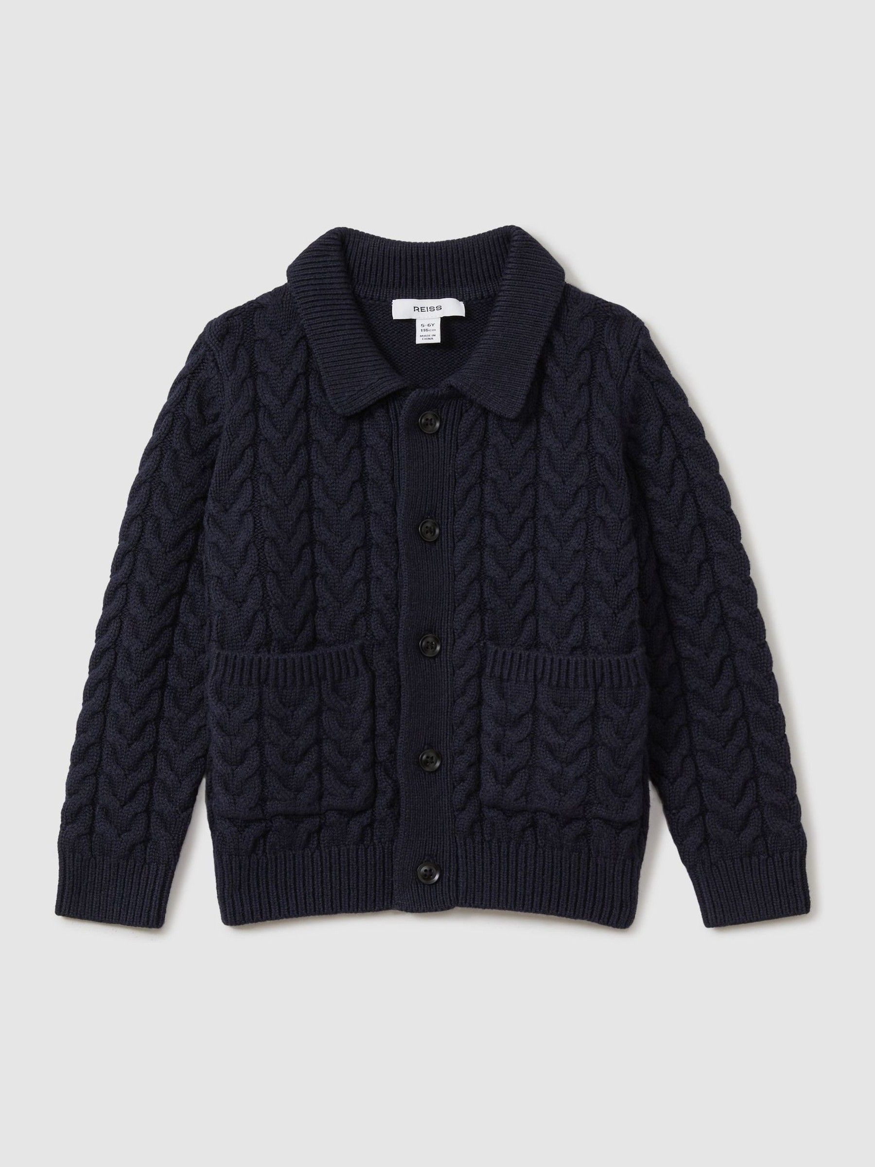 9-13 yrs Cable-Knit Cardigan in Navy - Image 2 of 4