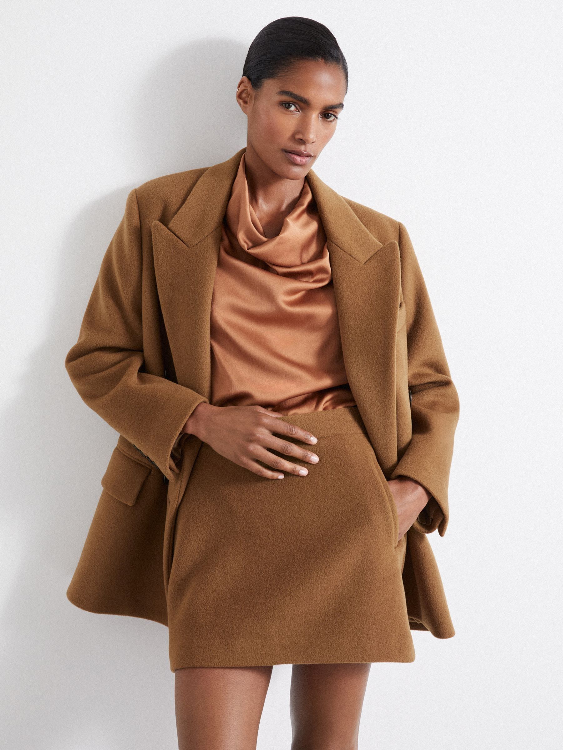 Atelier Virgin Wool and Camel-Blend Suit Skirt in Camel - image 3