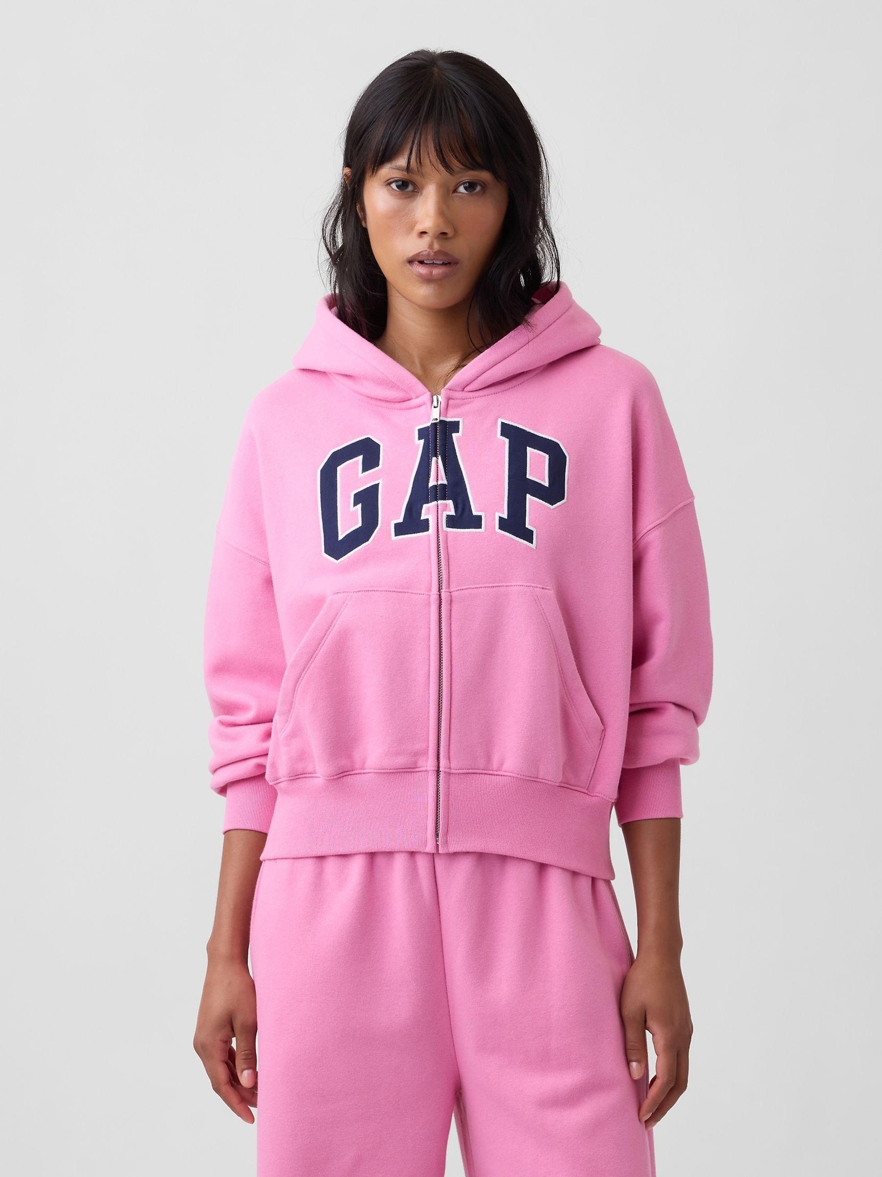 Light Pink Vintage Soft Oversized Logo Zip-Up Hoodie - Image 1 of 3