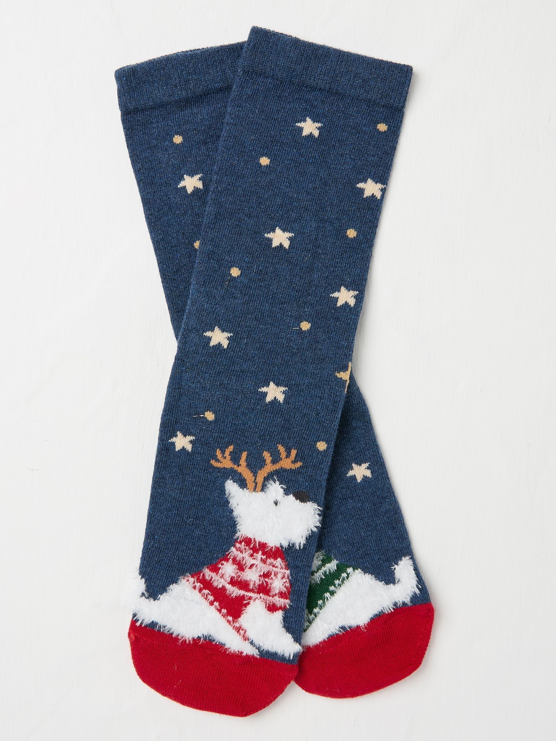 Blue Navy Womens Festive Kissing Westie Dog Socks 1 Pack - Image 1 of 2