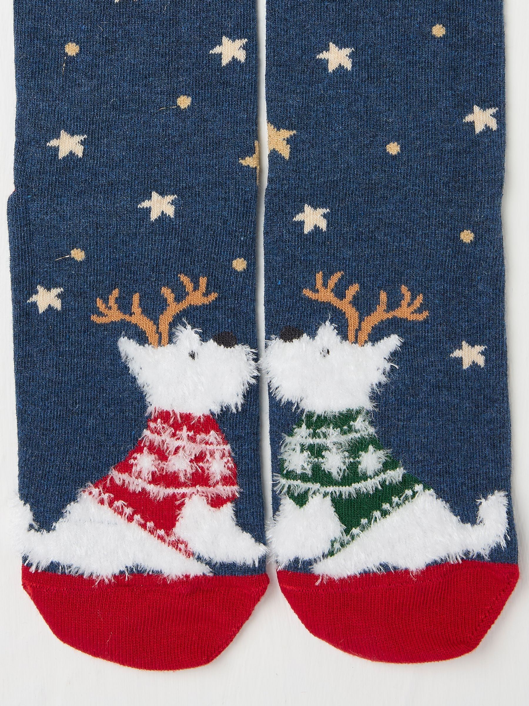 Blue Navy Womens Festive Kissing Westie Dog Socks 1 Pack - Image 2 of 2