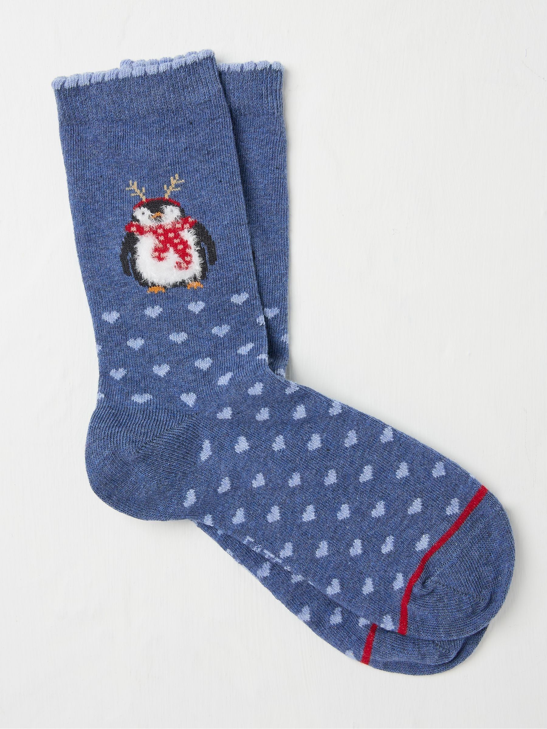 Blue Womens Fluffy Festive Penguin Socks 1 Pack - Image 1 of 2 Blue Womens Fluffy Festive Penguin Socks 1 Pack - Image 1 of 2