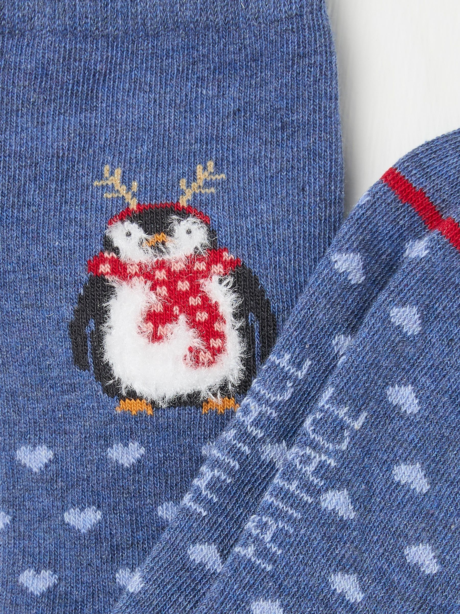 Blue Womens Fluffy Festive Penguin Socks 1 Pack - Image 2 of 2