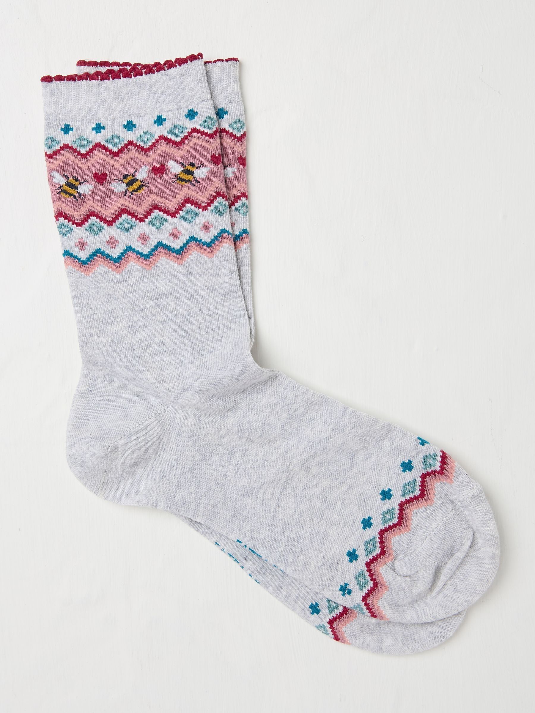 Grey Bee Fairisle Pattern Socks - Image 1 of 2