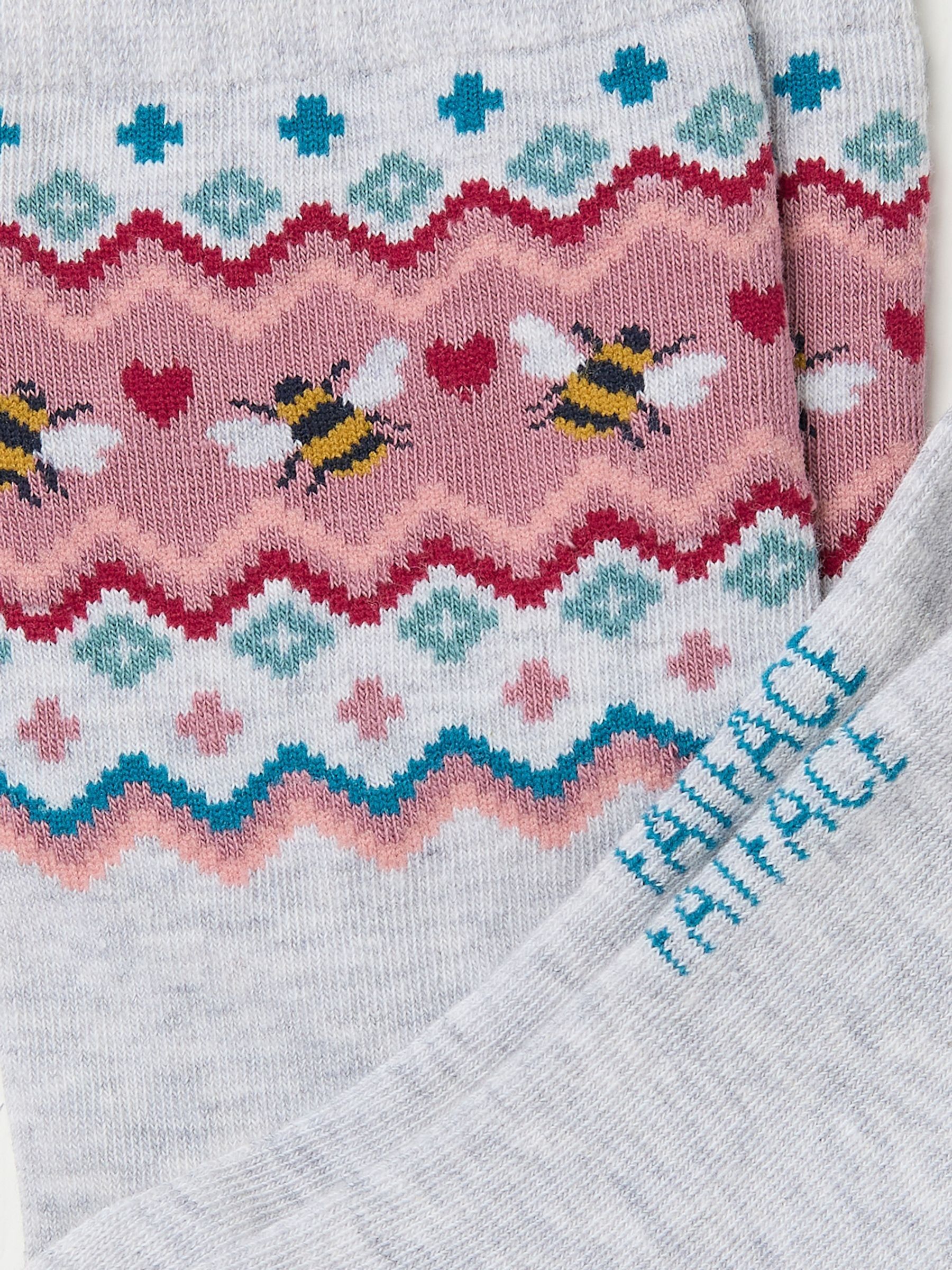 Grey Bee Fairisle Pattern Socks - Image 2 of 2 Grey Bee Fairisle Pattern Socks - Image 2 of 2