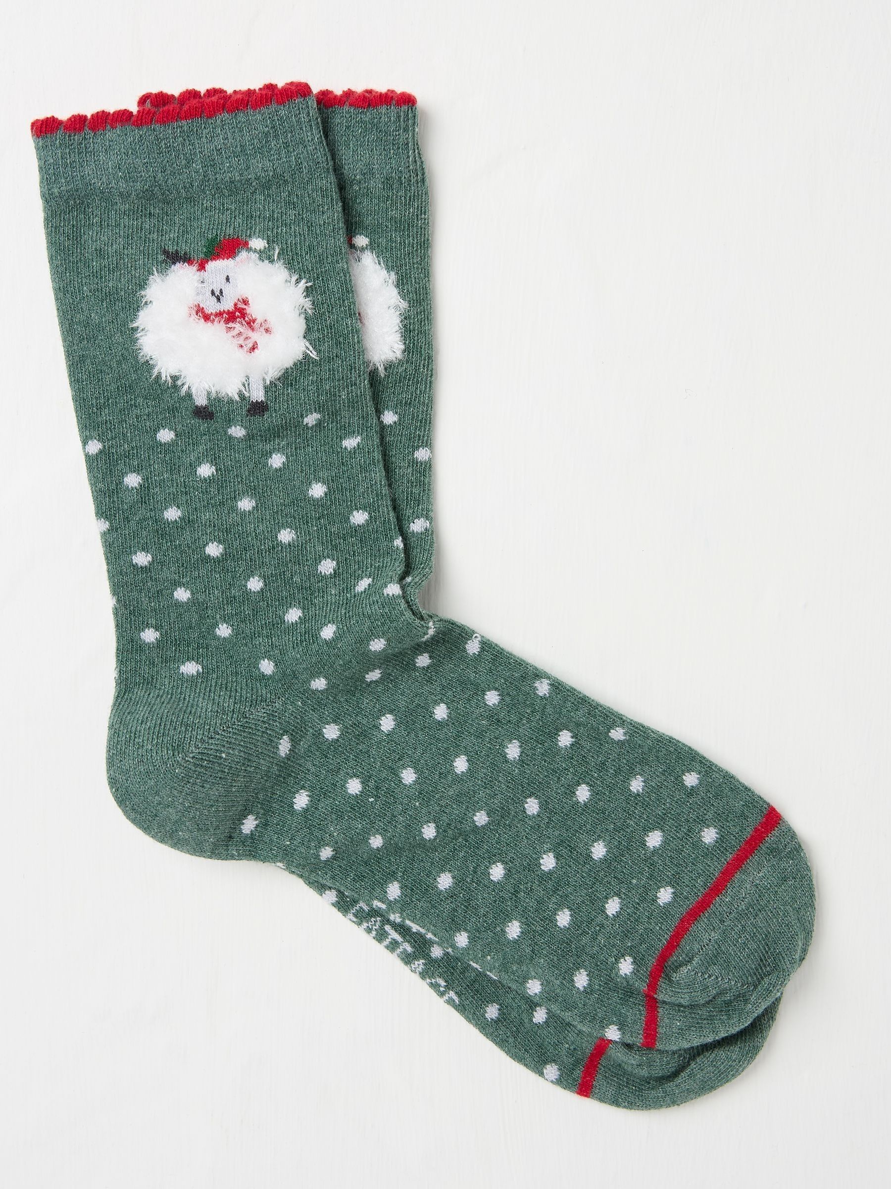 Green Womens Festive Fluffy Sheep Socks 1 Pack - Image 1 of 2