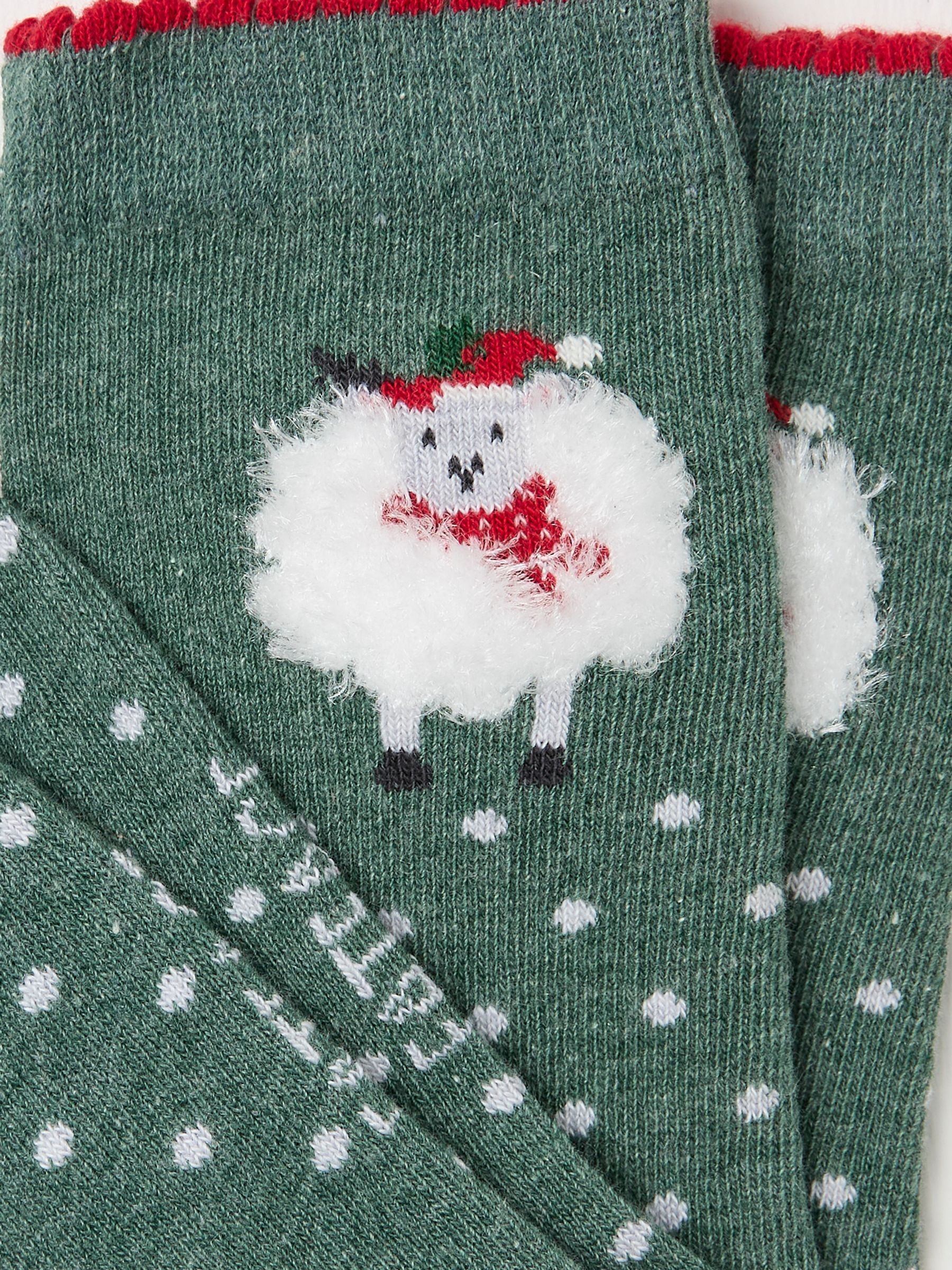 Green Womens Festive Fluffy Sheep Socks 1 Pack - Image 2 of 2