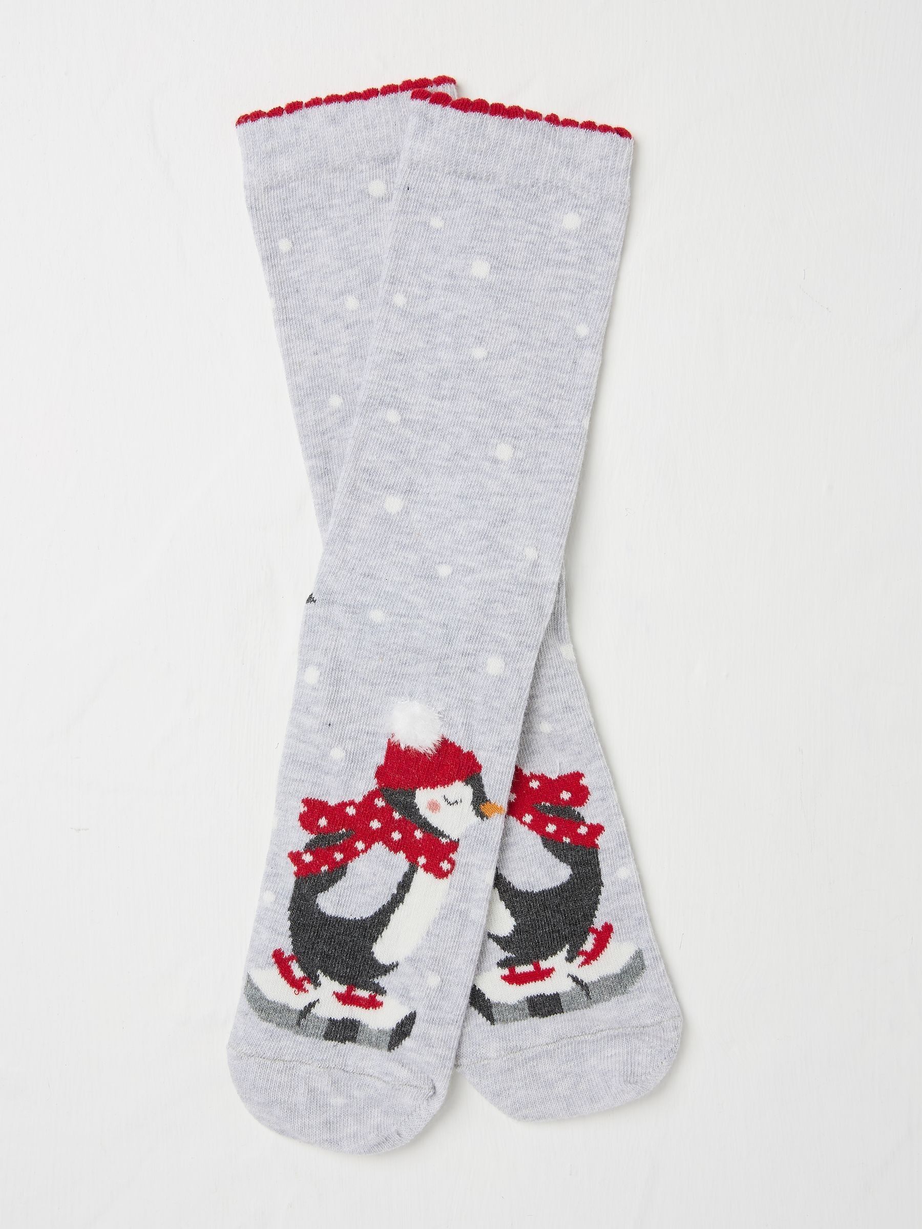 Grey Womens Fluffy Kissing Penguin Socks 1 Pack - Image 1 of 2
