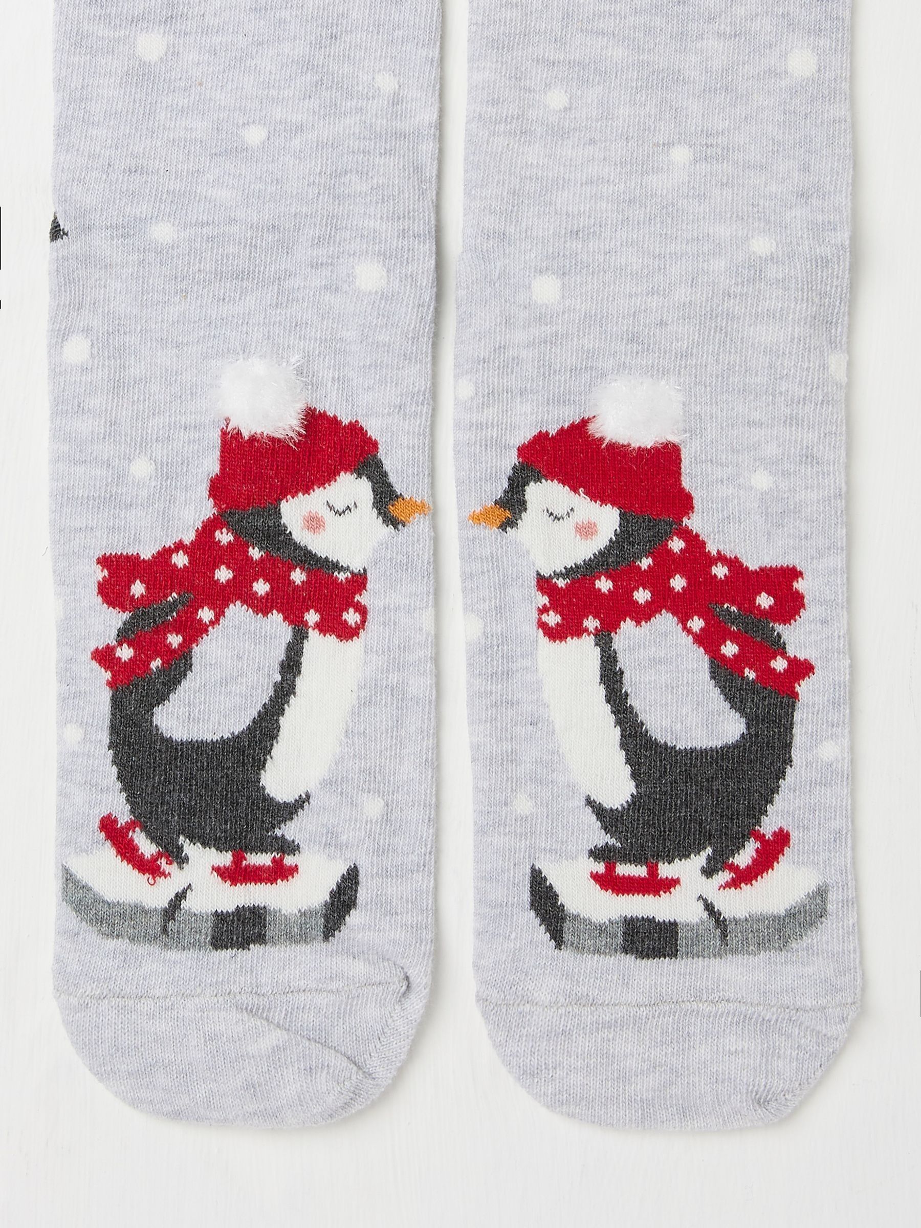 Grey Womens Fluffy Kissing Penguin Socks 1 Pack - Image 2 of 2