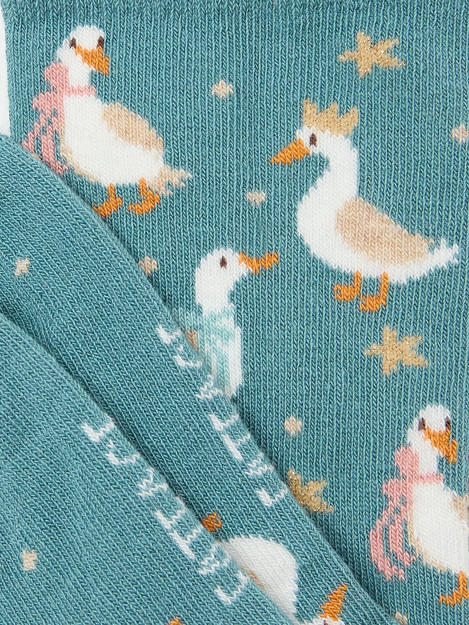 Green Womens Festive Geese Socks 1 Pack - Image 2 of 2