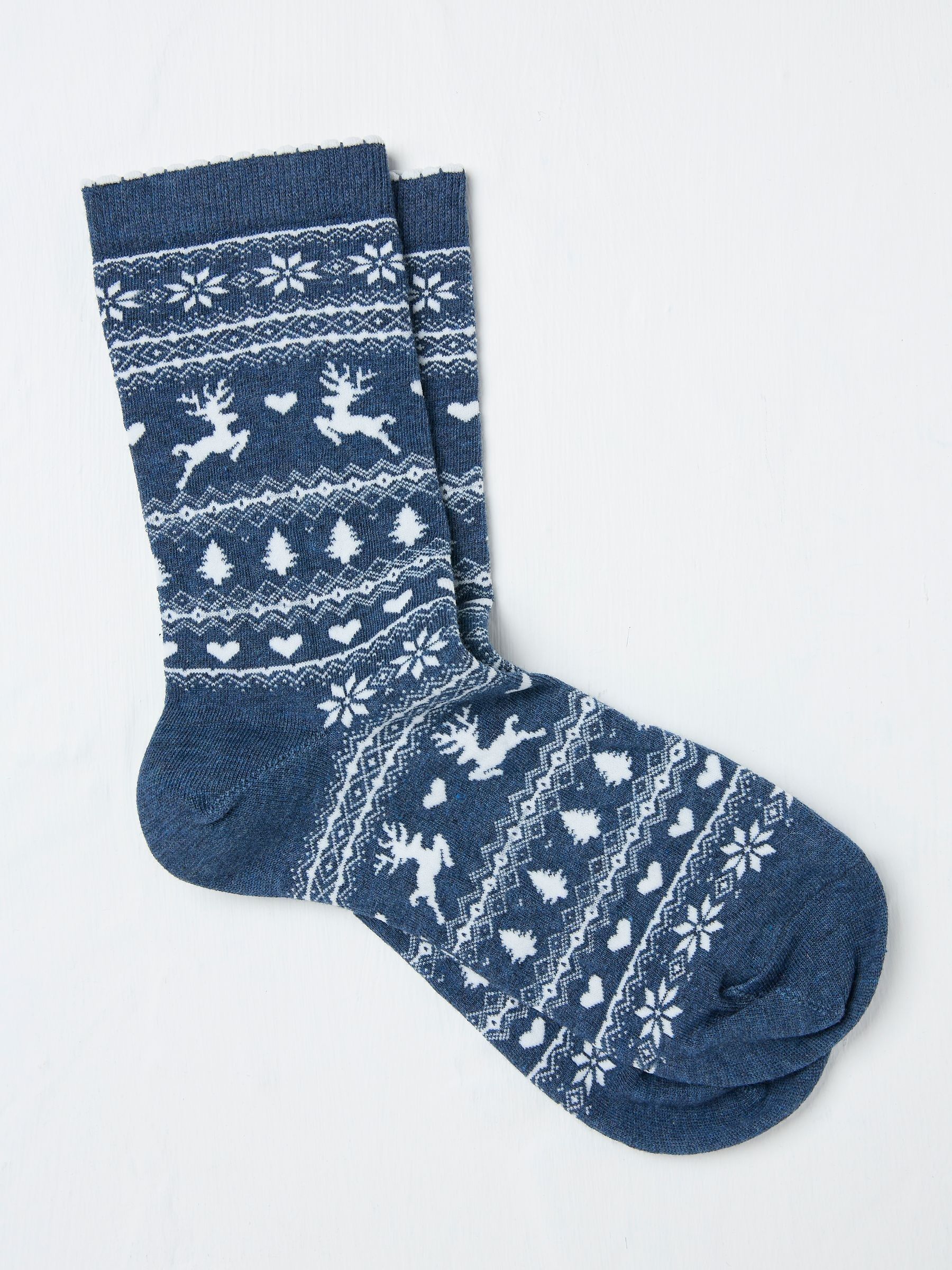 Blue Navy Womens Reindeer Fairisle Pattern Socks 1 Pack - Image 1 of 2