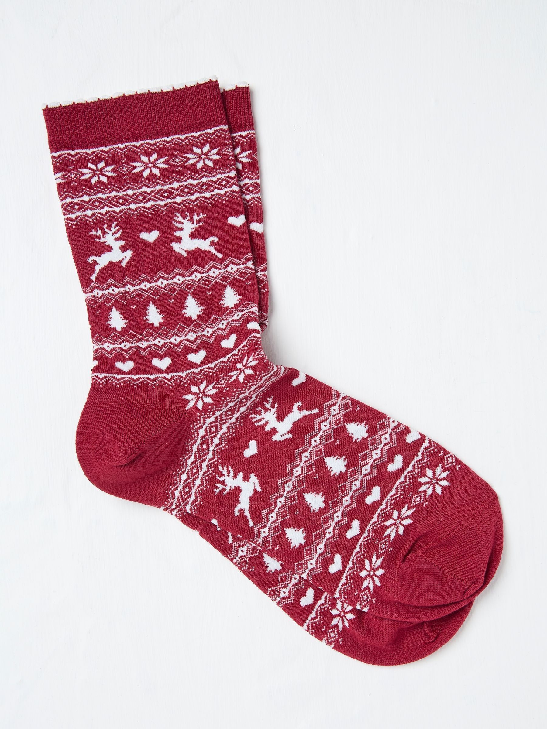 Red Womens Reindeer Fairisle Pattern Socks 1 Pack - Image 1 of 2 Red Womens Reindeer Fairisle Pattern Socks 1 Pack - Image 1 of 2