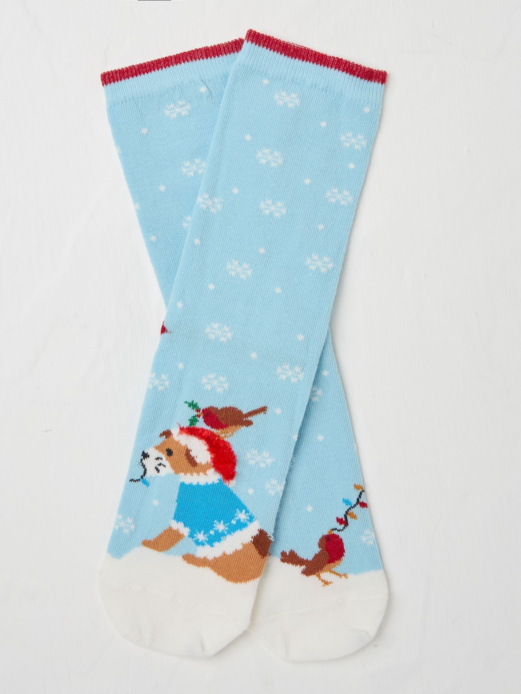 Blue Womens Dog and Robin Socks 1 Pack - Image 1 of 2 Blue Womens Dog and Robin Socks 1 Pack - Image 1 of 2