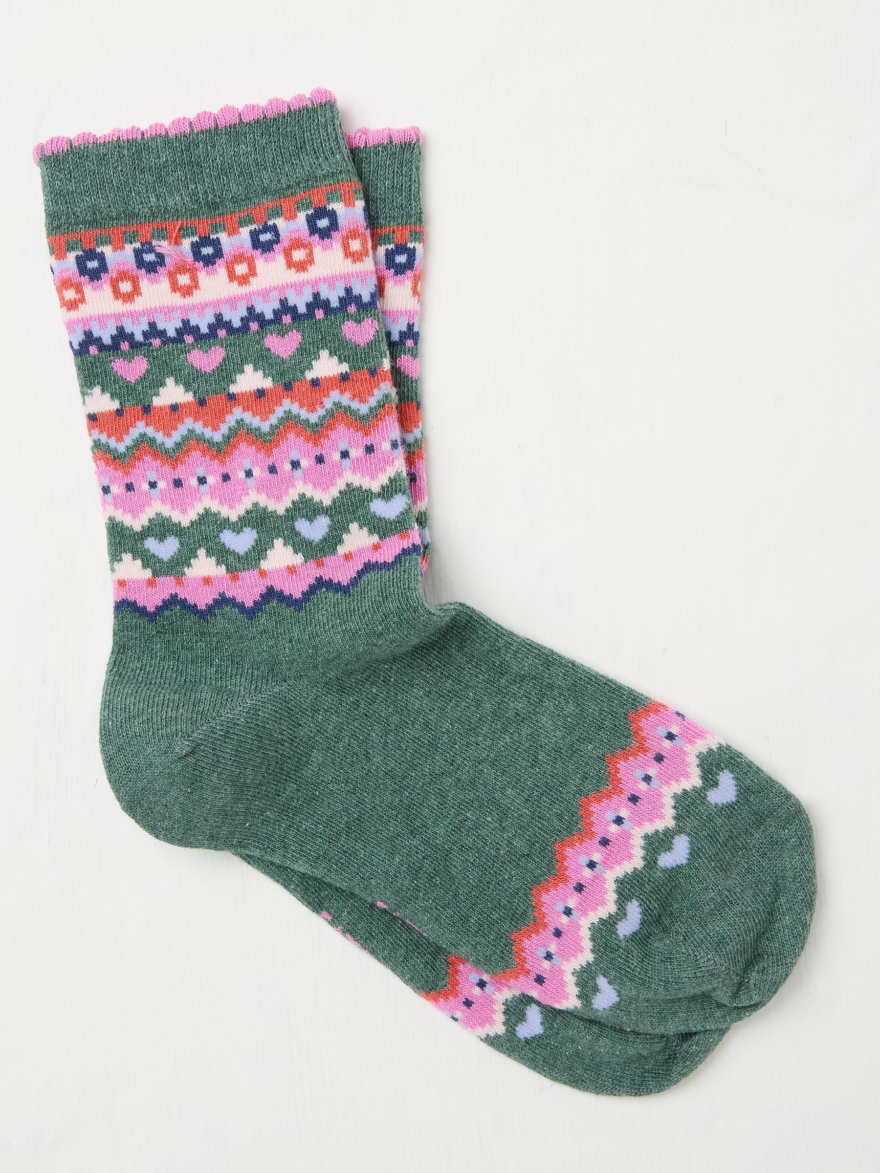 Green Womens Pop Fairisle Pattern Socks 1 Pack - Image 1 of 2