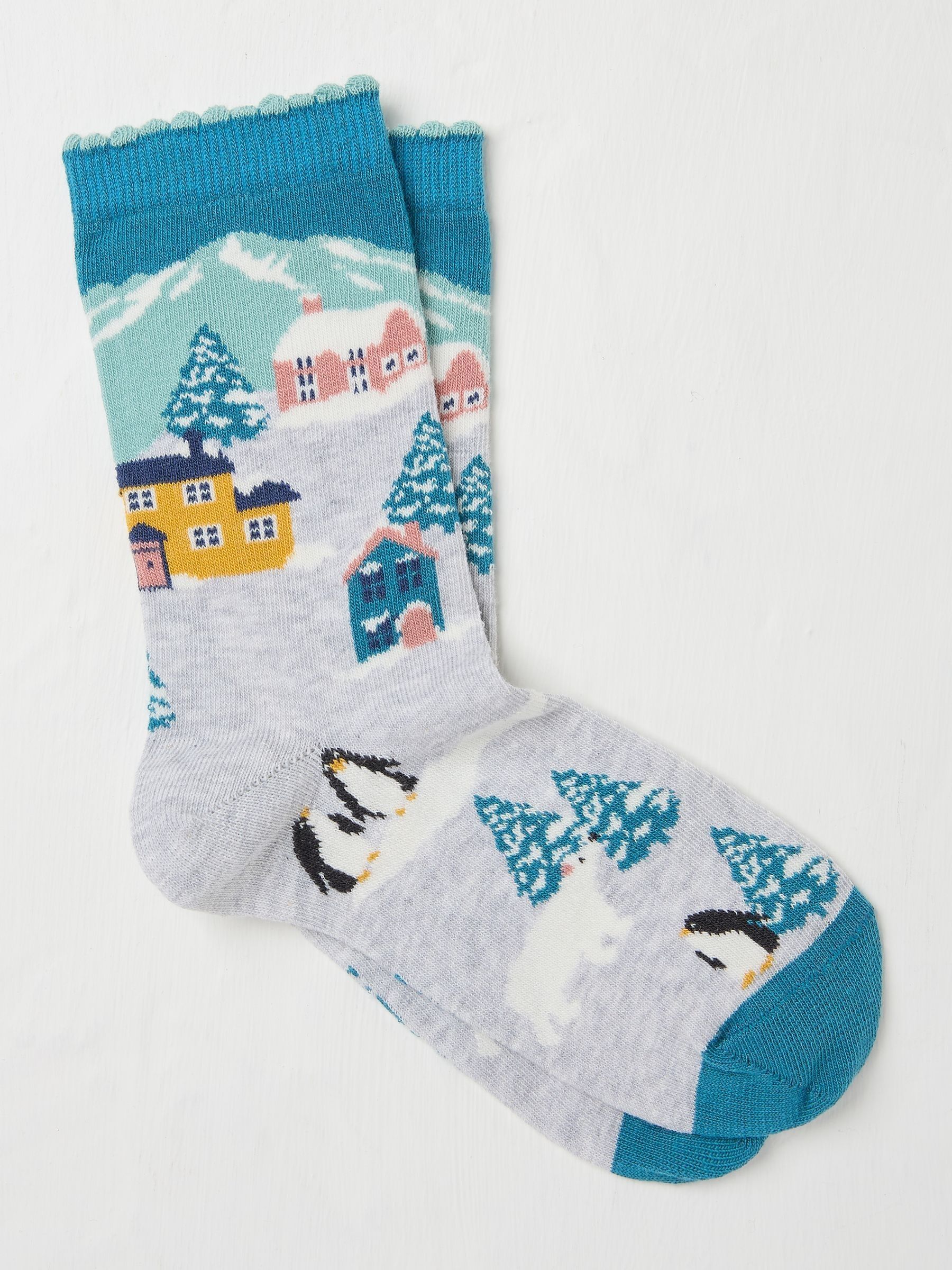 Grey Womens Cottage Scene Socks 1 Pack - Image 1 of 2 Grey Womens Cottage Scene Socks 1 Pack - Image 1 of 2