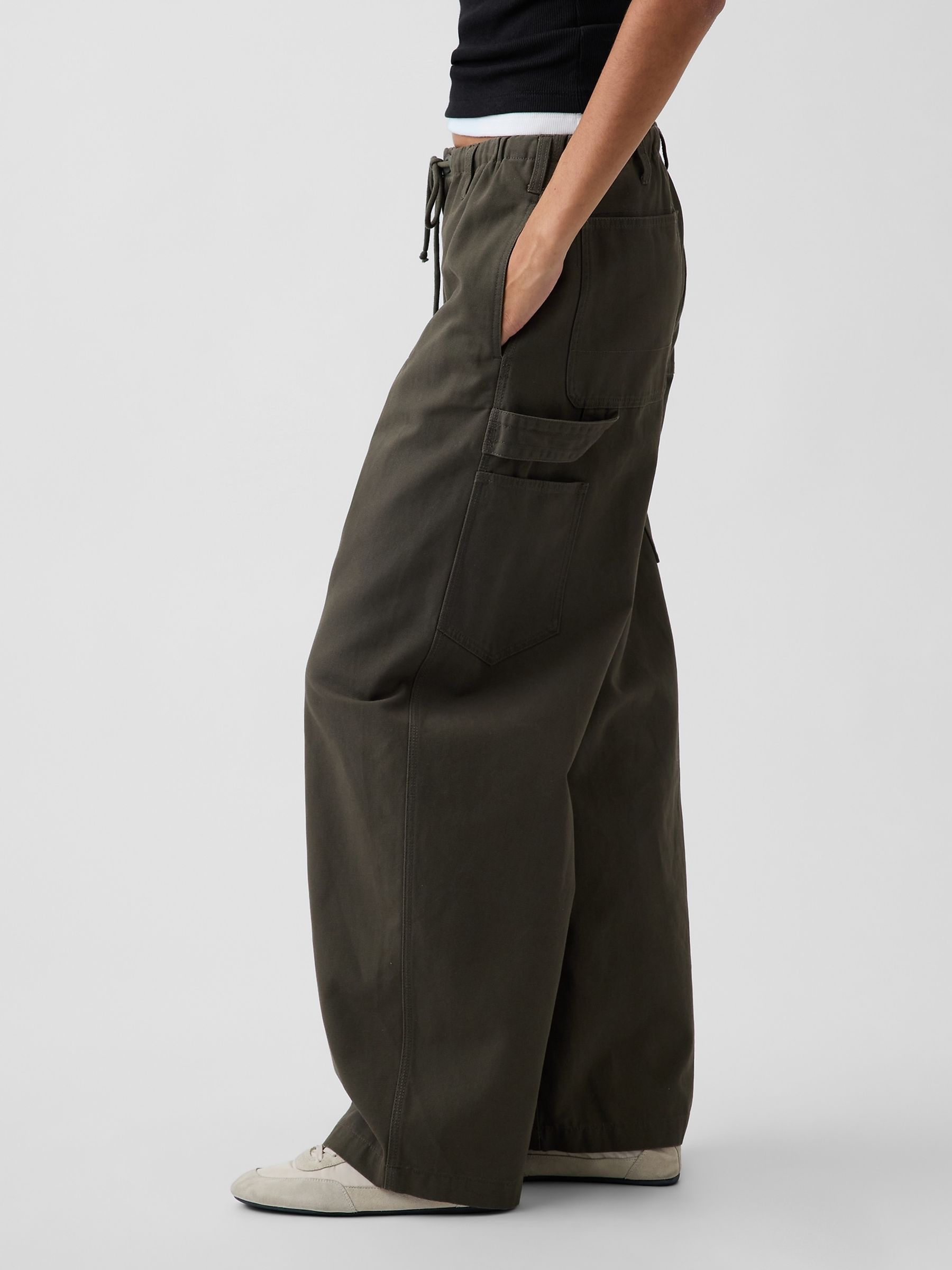 Olive Green Easy Barrel Cargo Trousers - Image 3 of 5