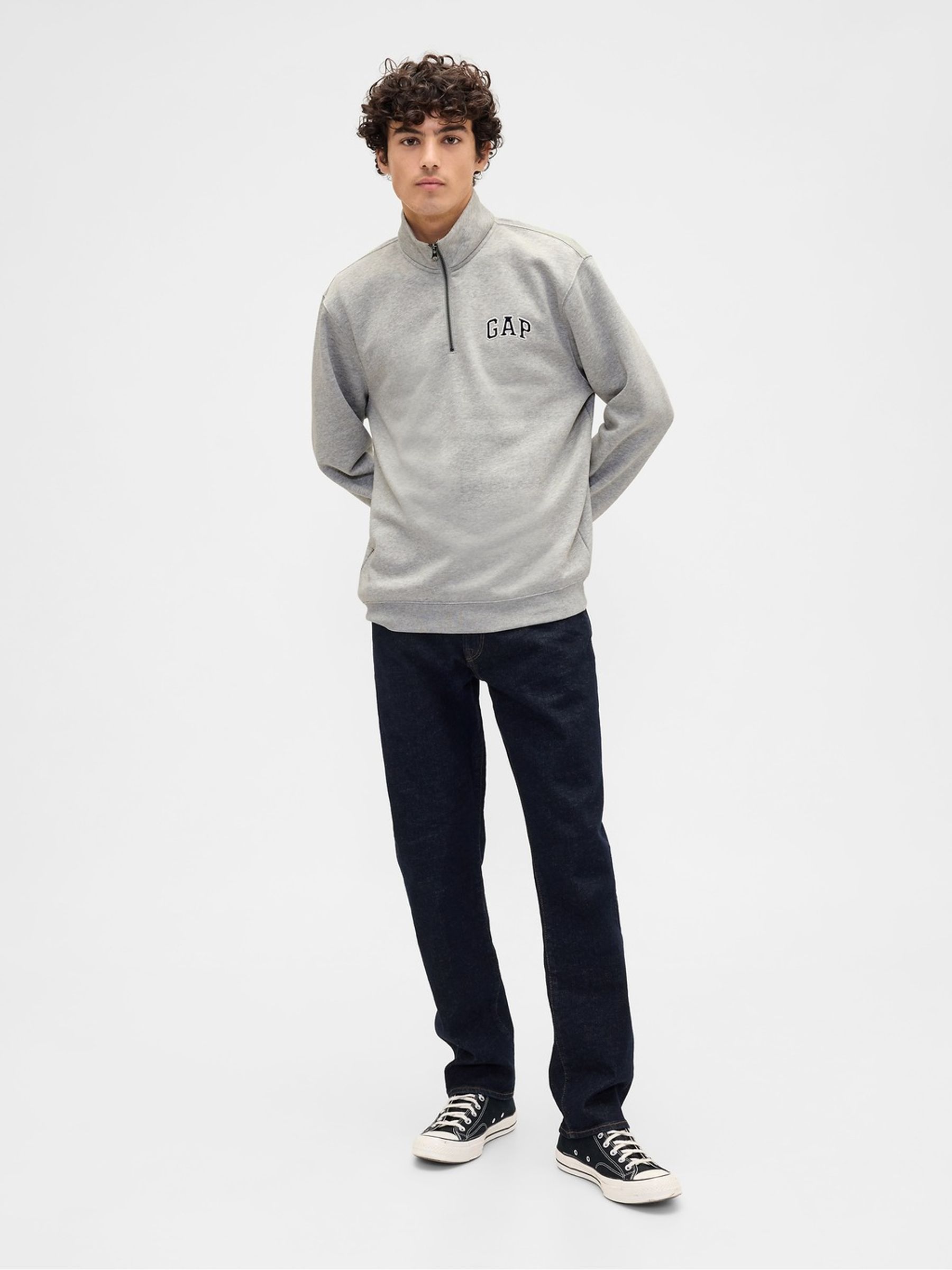 Grey Relaxed Logo Quarter-Zip Sweatshirt - Image 1 of 3 Grey Relaxed Logo Quarter-Zip Sweatshirt - Image 1 of 3