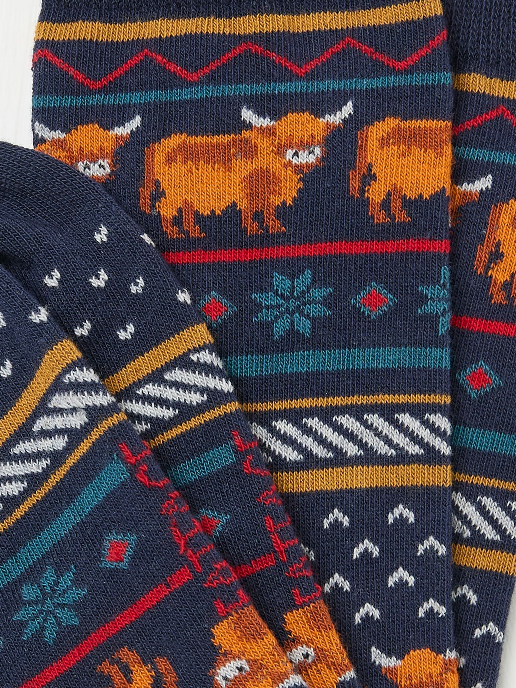 Navy Highland Cow Fairisle Pattern Socks - Image 2 of 2