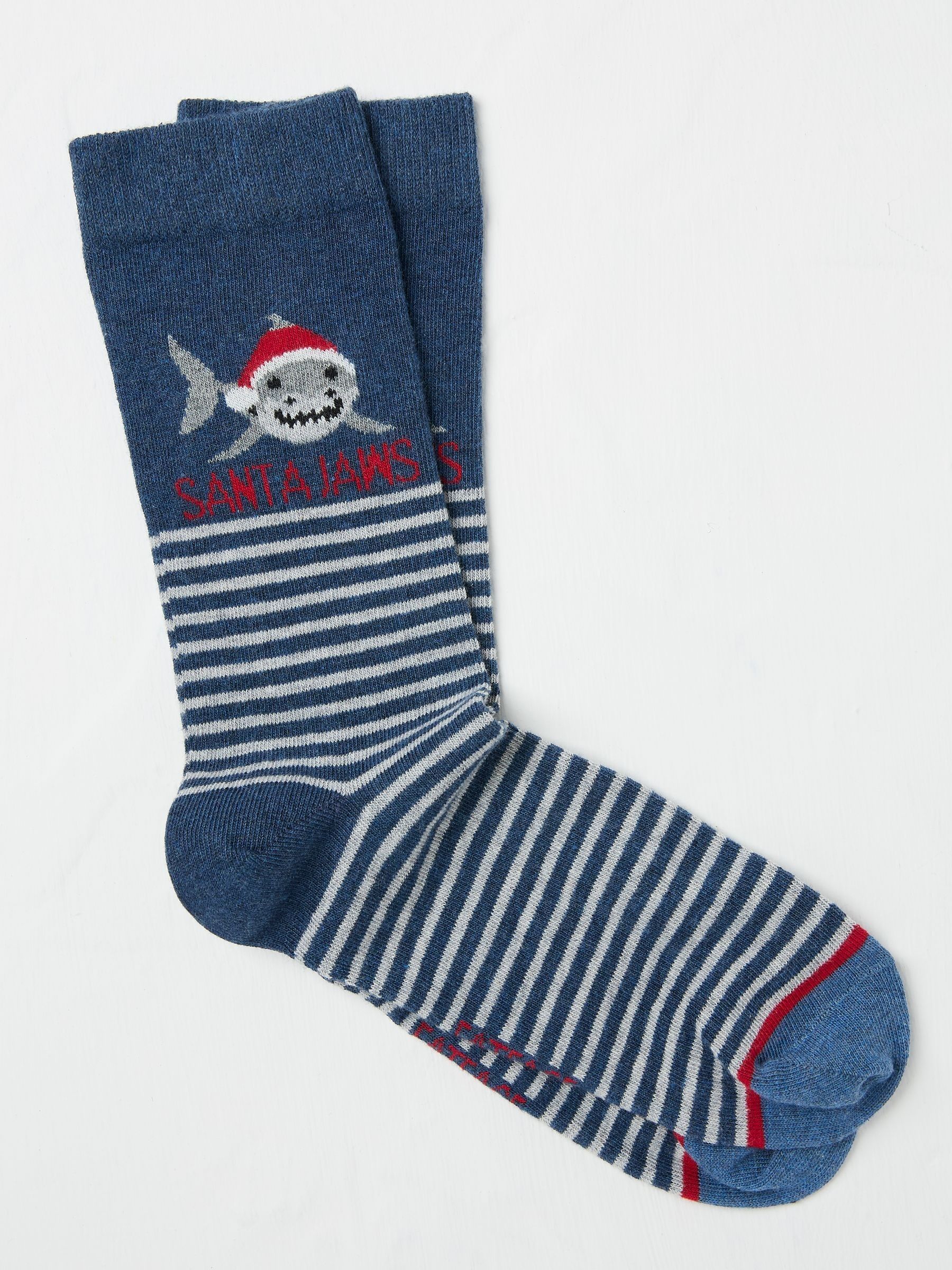 Navy Mens Santa Jaws Socks 1 Pack - Image 1 of 2 Navy Mens Santa Jaws Socks 1 Pack - Image 1 of 2