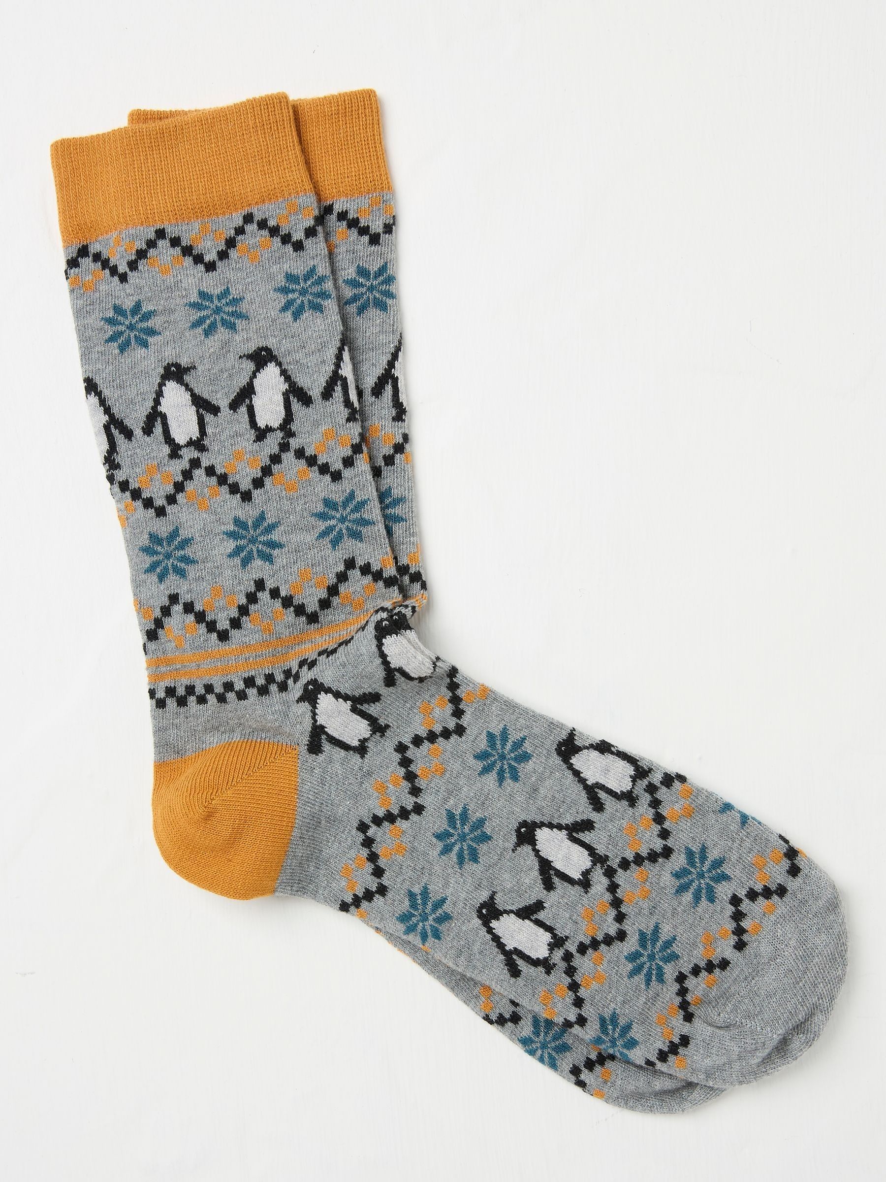 Grey Mens Penguin Fairisle Pattern Socks 1 Pack - Image 1 of 2 Grey Mens Penguin Fairisle Pattern Socks 1 Pack - Image 1 of 2