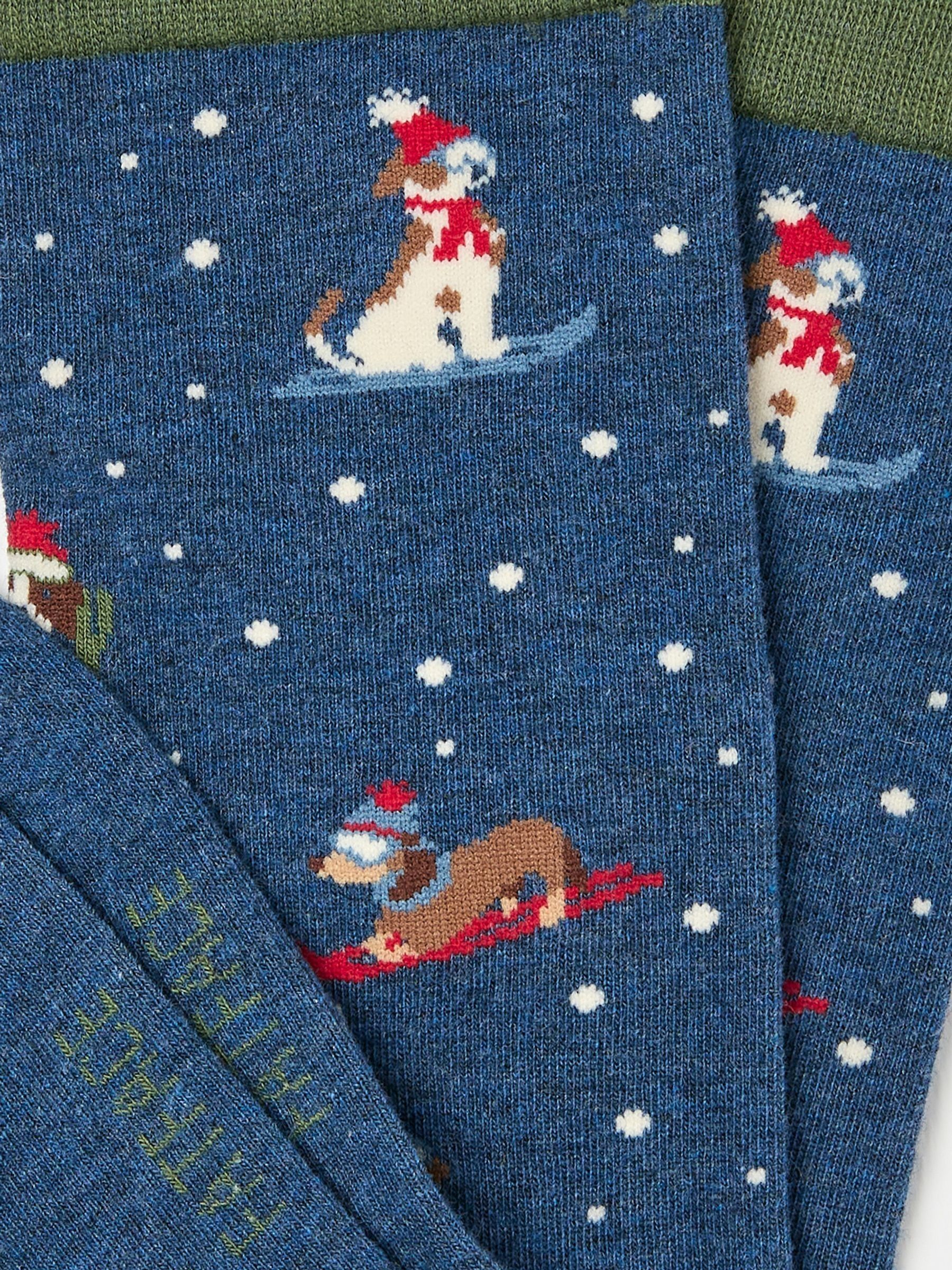 Navy Mens Skiing Dogs Socks 1 Pack - Image 2 of 2