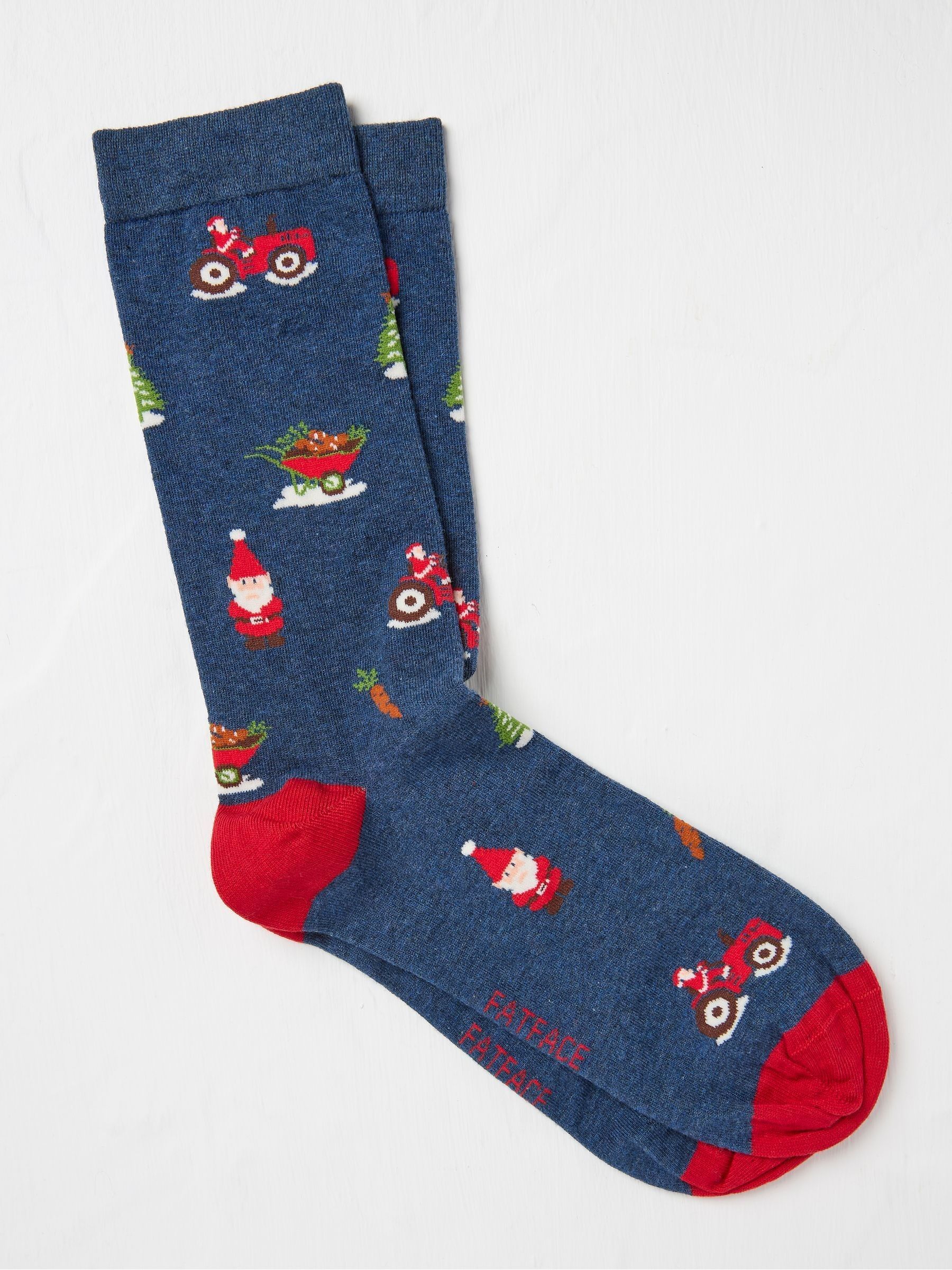 Navy Mens Santa Tractor Socks 1 Packs - Image 1 of 2 Navy Mens Santa Tractor Socks 1 Packs - Image 1 of 2