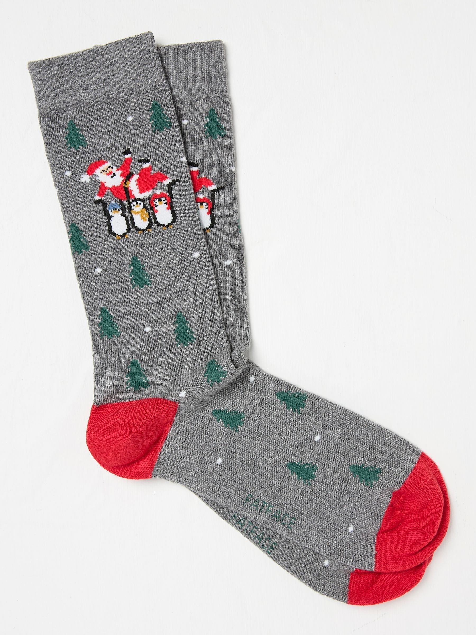 Grey Mens Santa Penguin Socks 1 Pack - Image 1 of 2 Grey Mens Santa Penguin Socks 1 Pack - Image 1 of 2