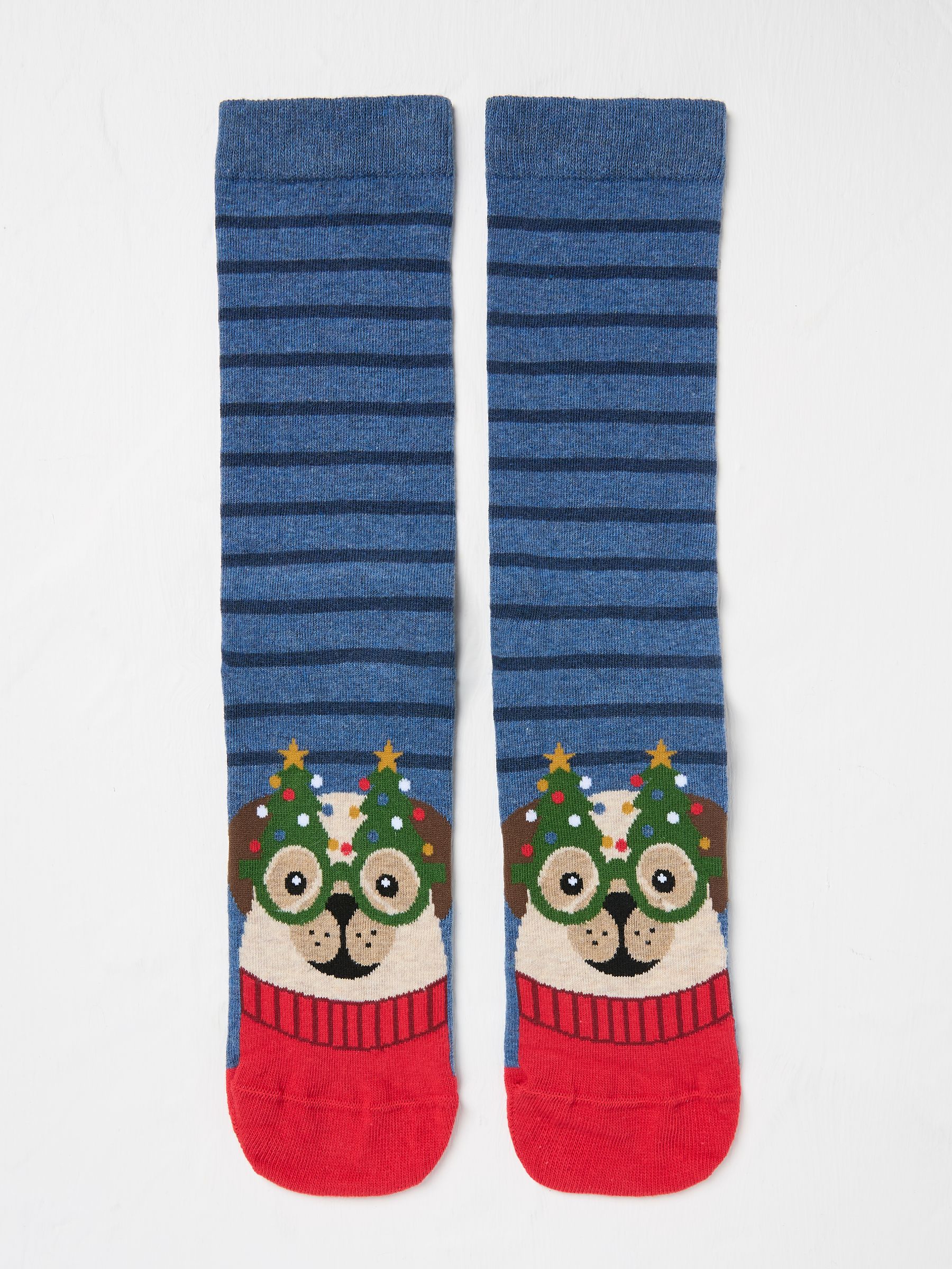 Blue Mens Pug in Glasses Socks 1 Pack - Image 1 of 1