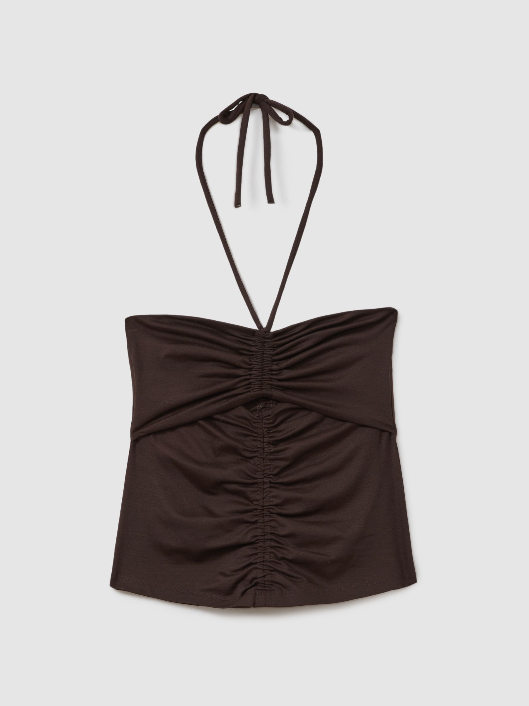 Solare Chocolate Ruched Halterneck Top - Image 2 of 5
