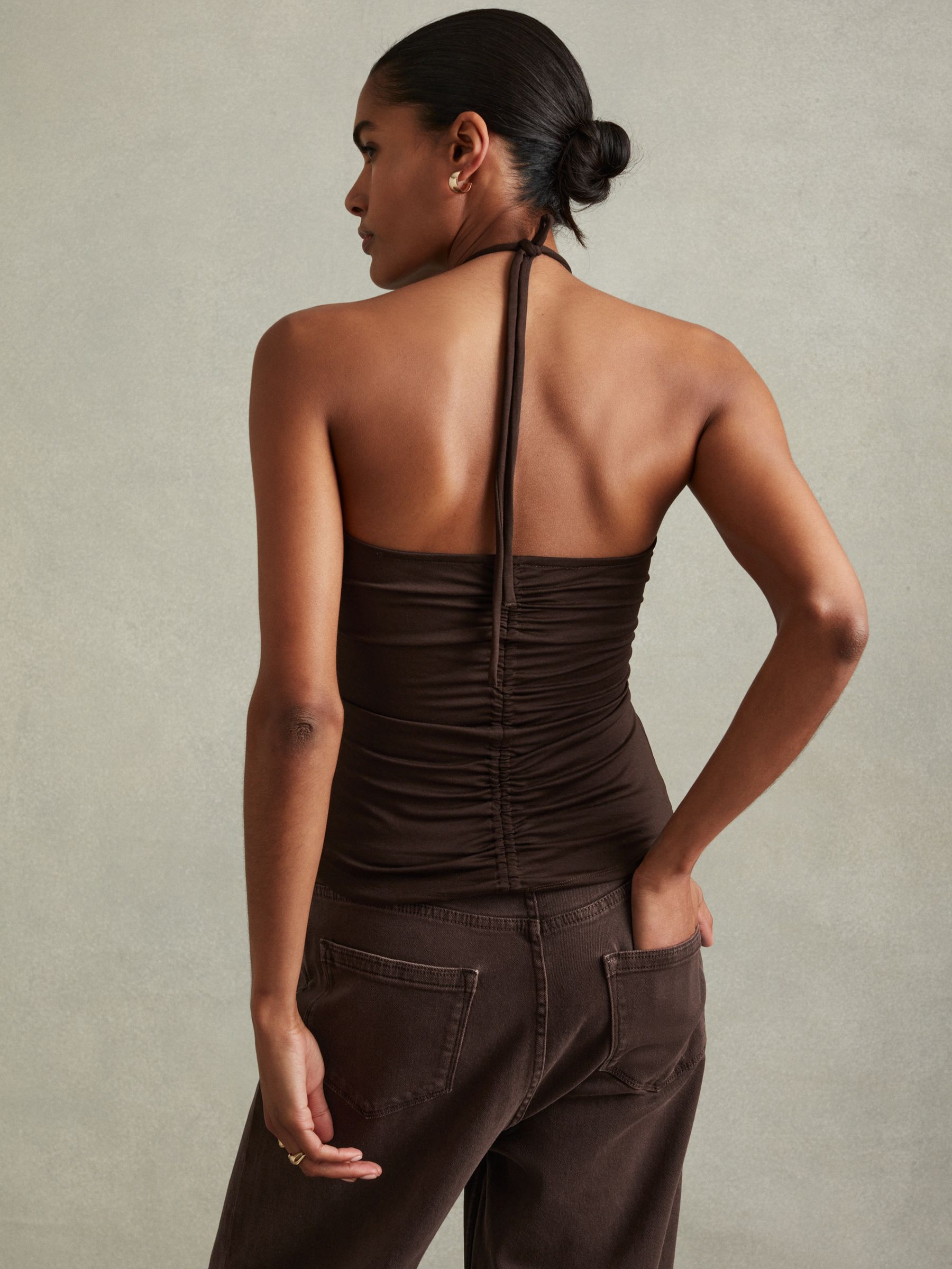 Solare Chocolate Ruched Halterneck Top - Image 4 of 5