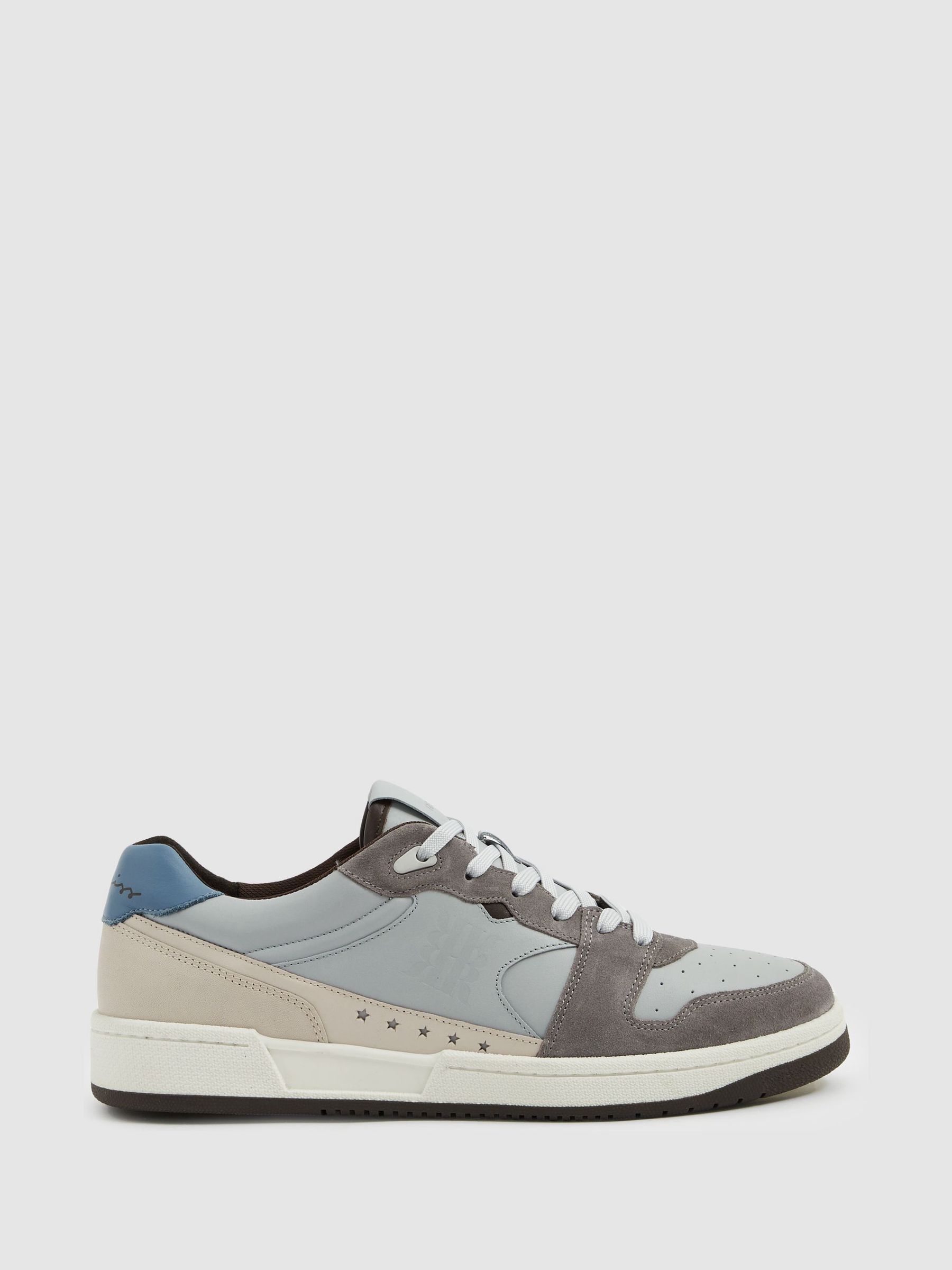 Leather Lace Up Trainers in Soft Blue/Grey - Image 1 of 5