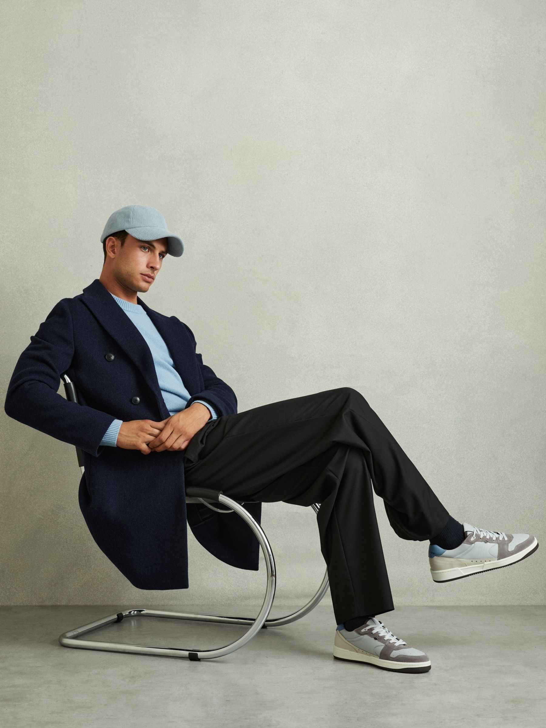 Leather Lace Up Trainers in Soft Blue/Grey - Image 2 of 5