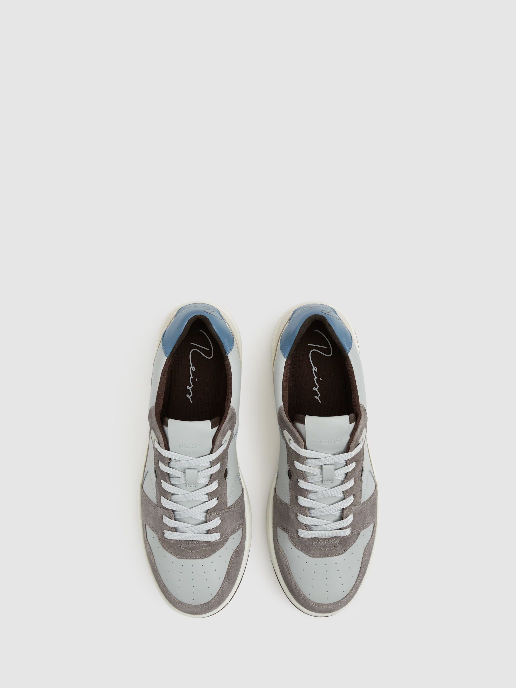 Leather Lace Up Trainers in Soft Blue/Grey - Image 3 of 5