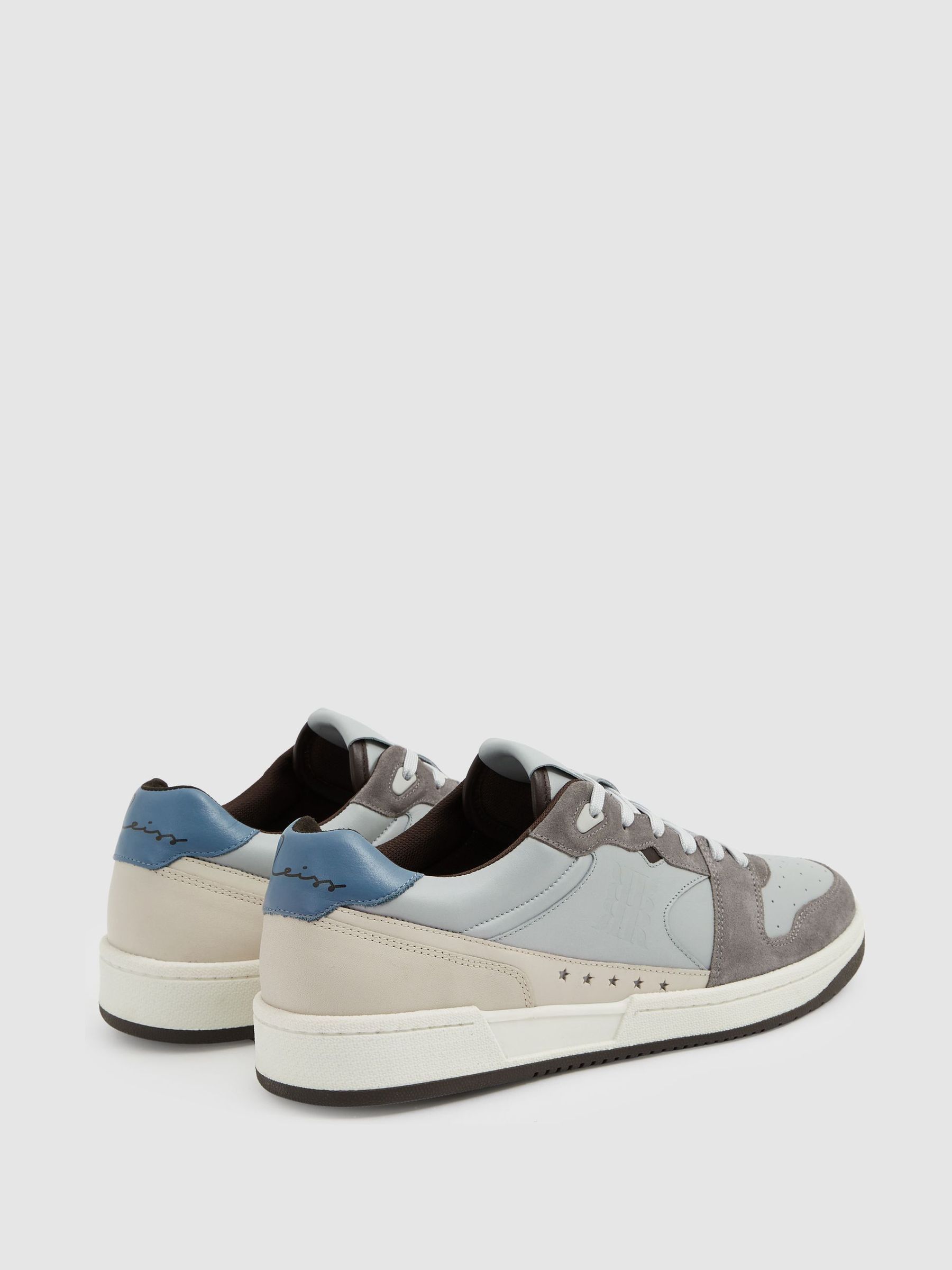 Leather Lace Up Trainers in Soft Blue/Grey - Image 4 of 5
