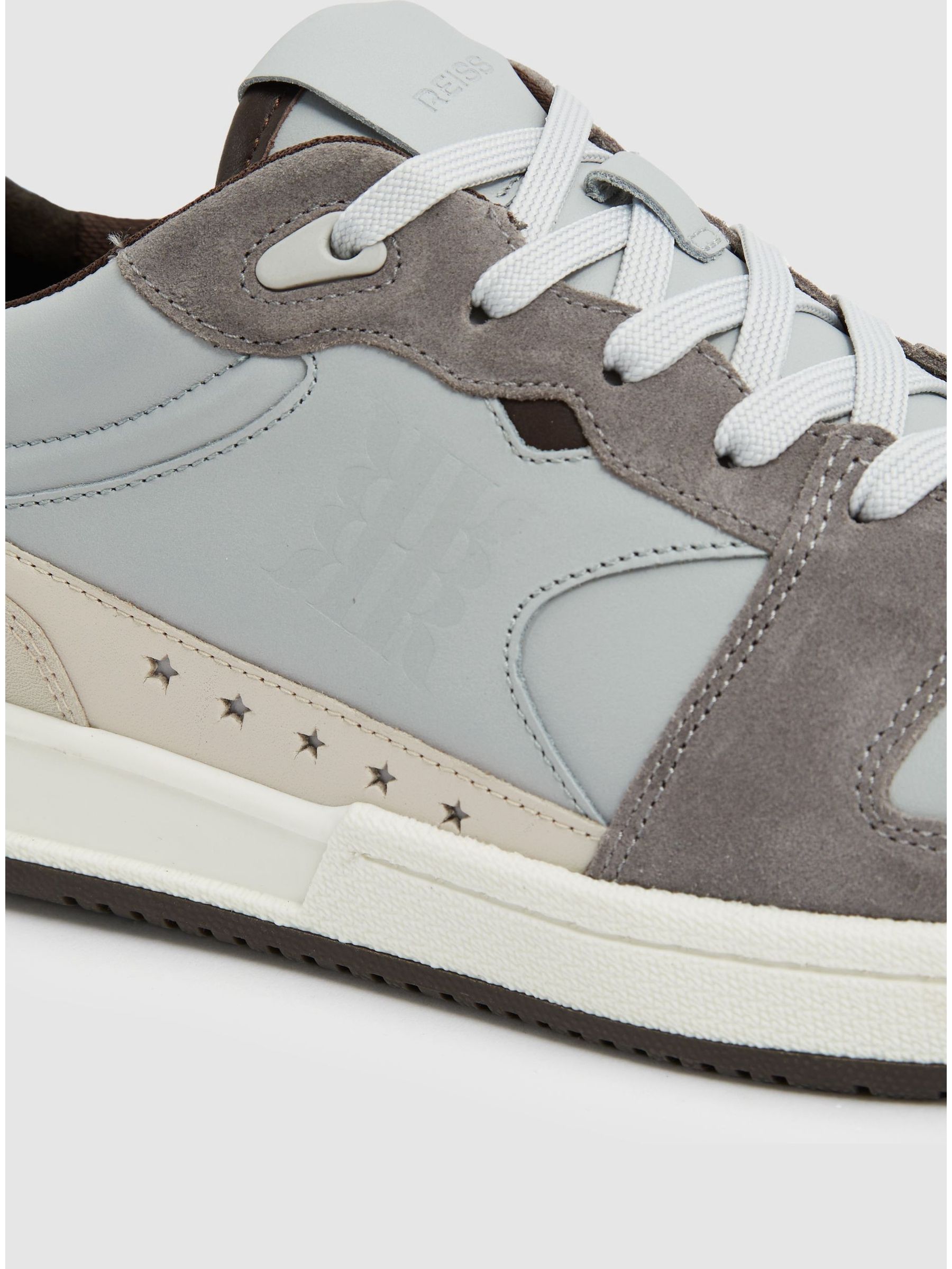 Leather Lace Up Trainers in Soft Blue/Grey - Image 5 of 5