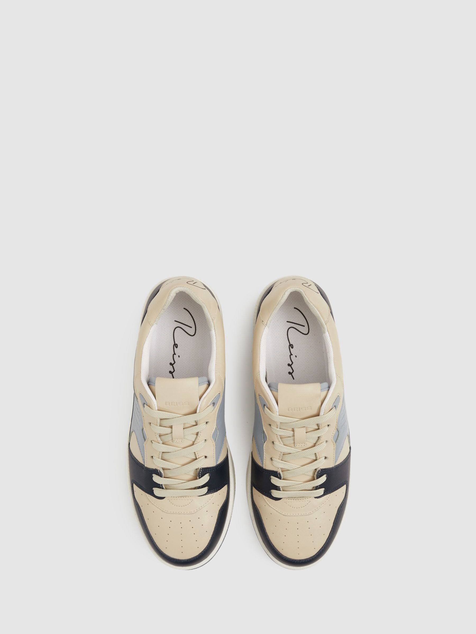 Leather Lace Up Trainers in Blue/Stone - Image 3 of 5
