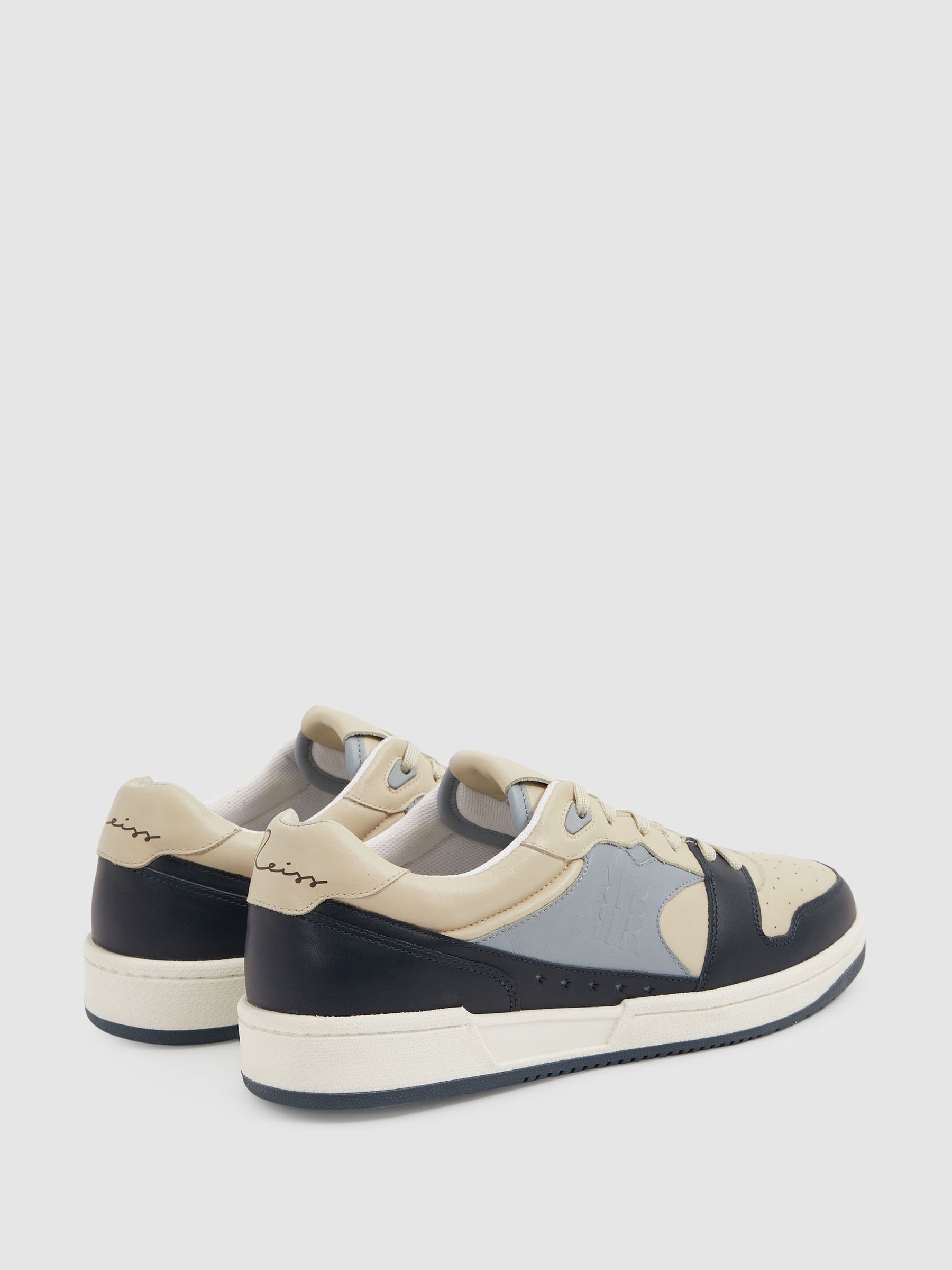 Leather Lace Up Trainers in Blue/Stone - Image 4 of 5
