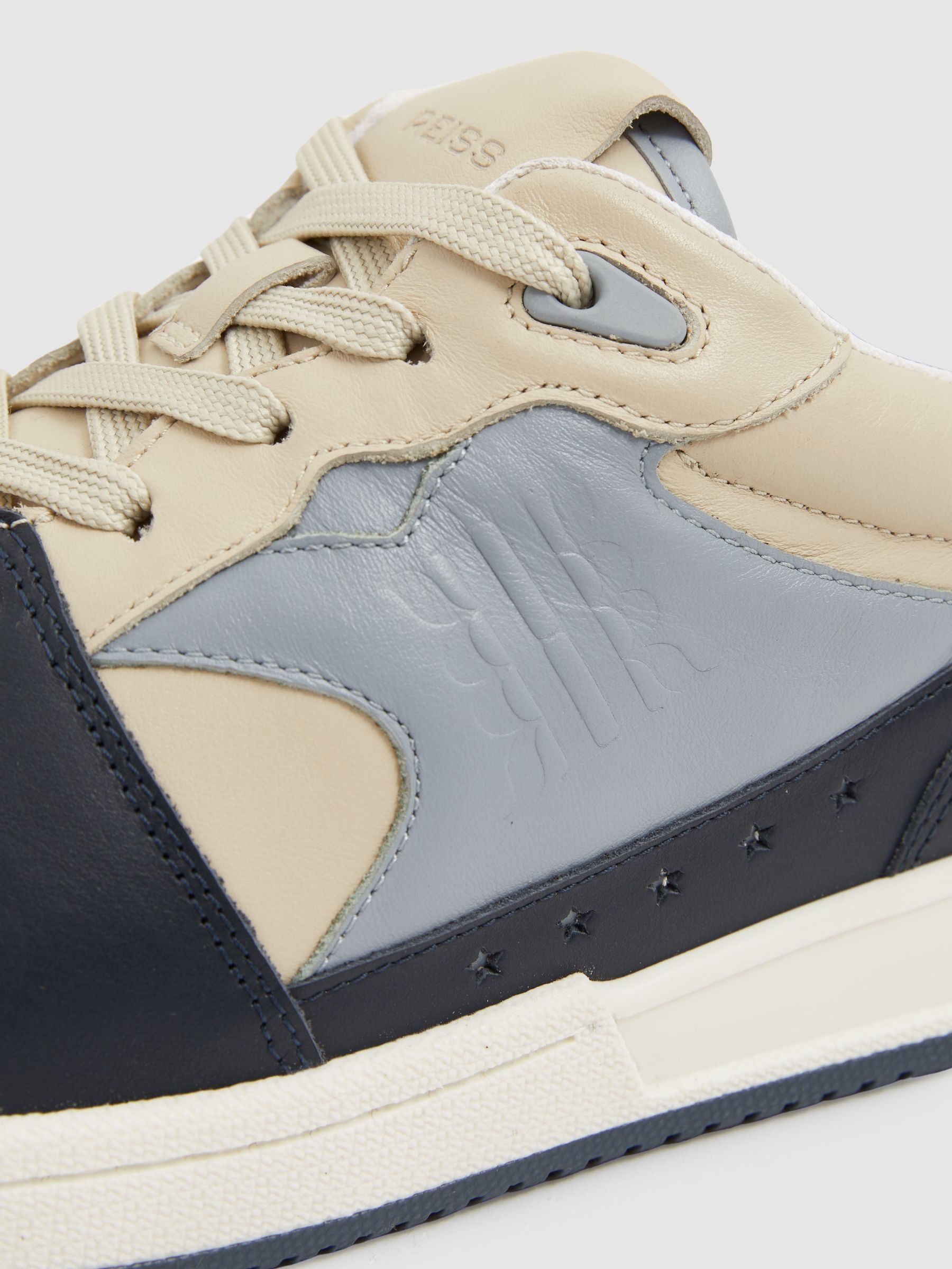 Leather Lace Up Trainers in Blue/Stone - Image 5 of 5