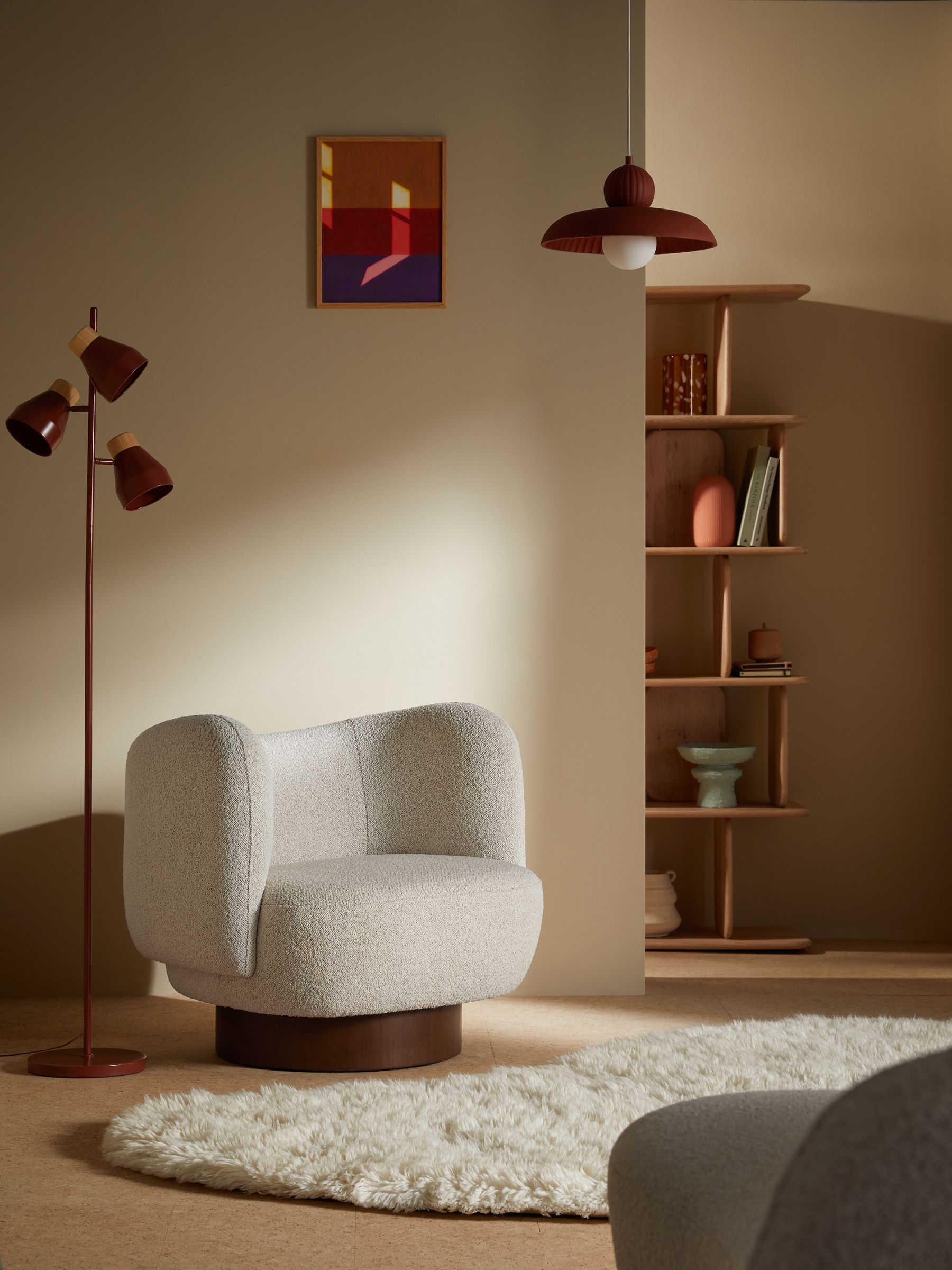 Novara Swivel Accent Chair in Off White Pax Boucle - Image 1 of 6