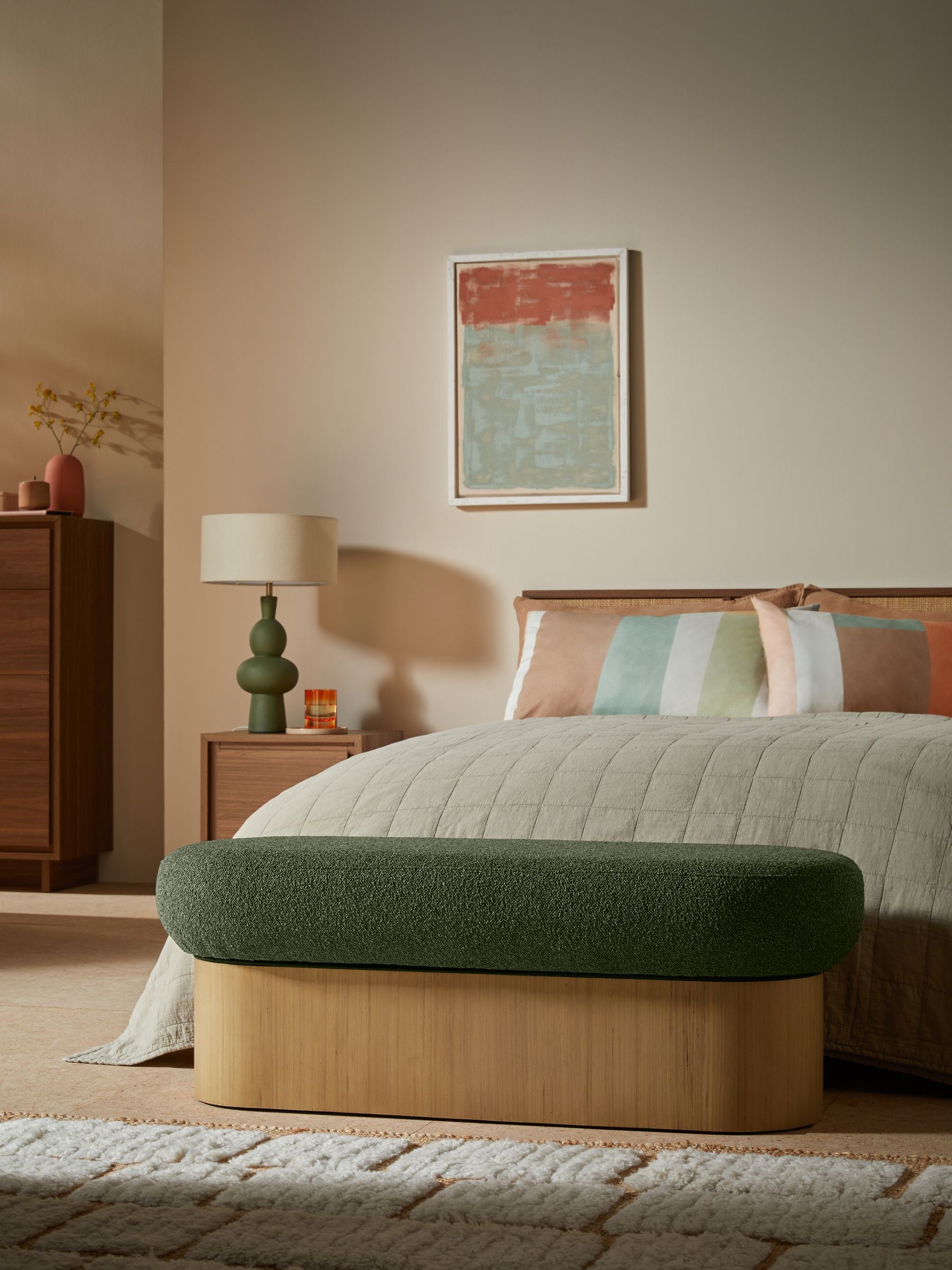 Novara Storage Ottoman Bench in Forest Green Pax Boucle - Image 1 of 6