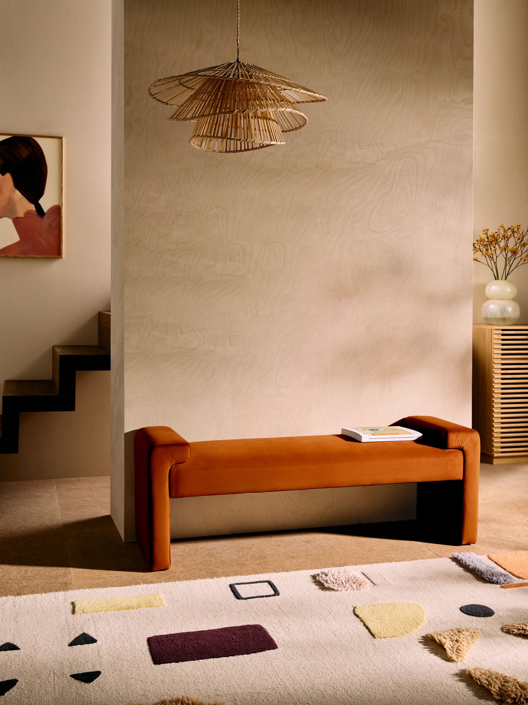 Brixton Bench in Cinnamon Orange Velvet | Made