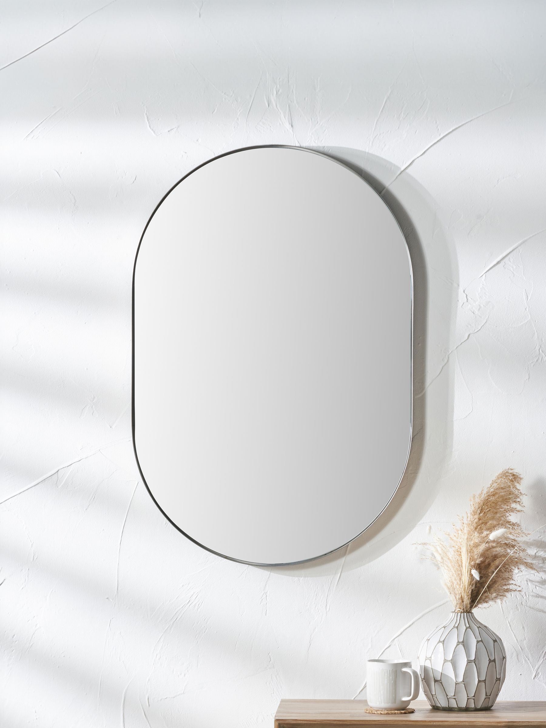 Pacific Brushed Silver Metal Slim Frame Oval Wall Mirror - Image 1 of 1