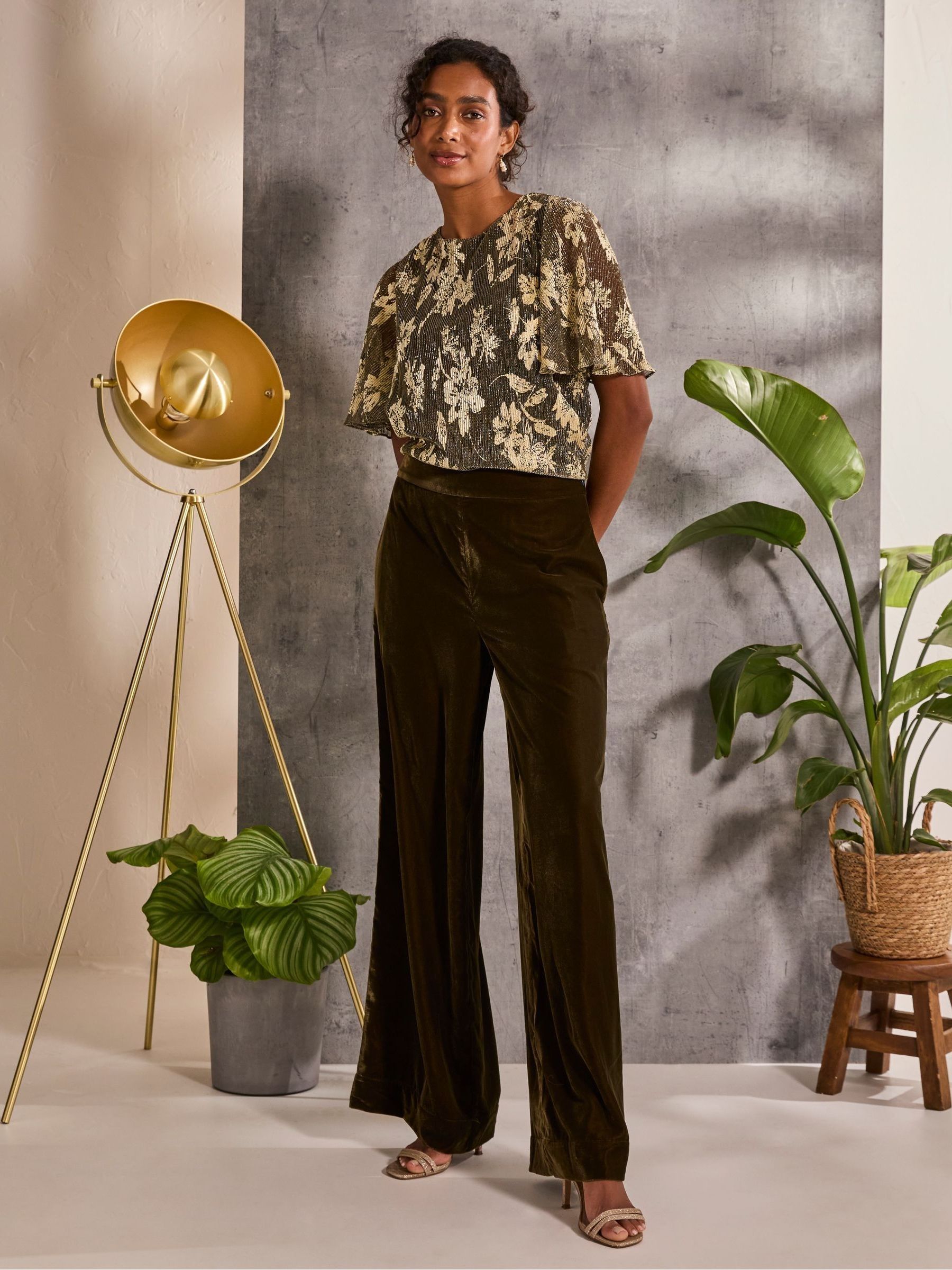 Ava Brown Velvet Trousers - Image 1 of 6