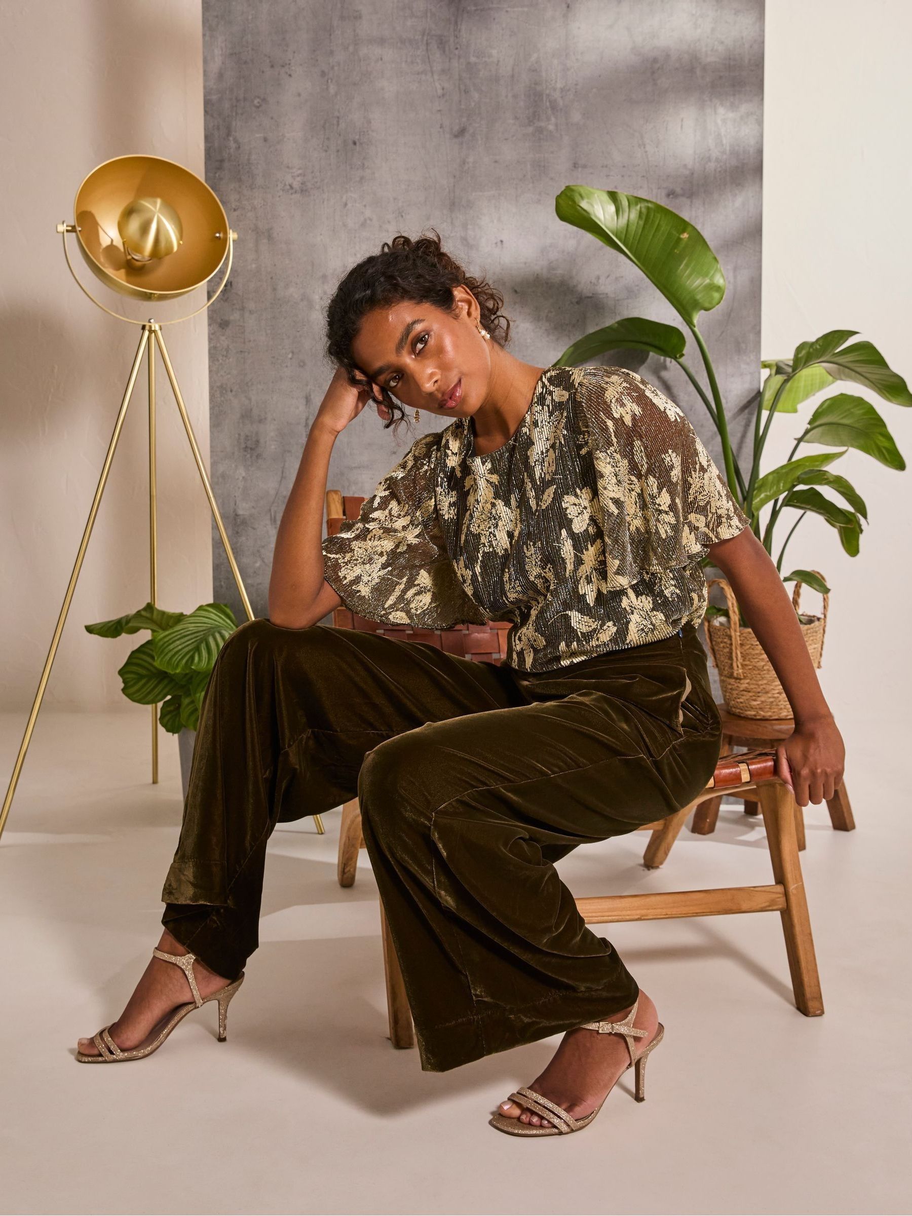 Ava Brown Velvet Trousers - Image 3 of 6
