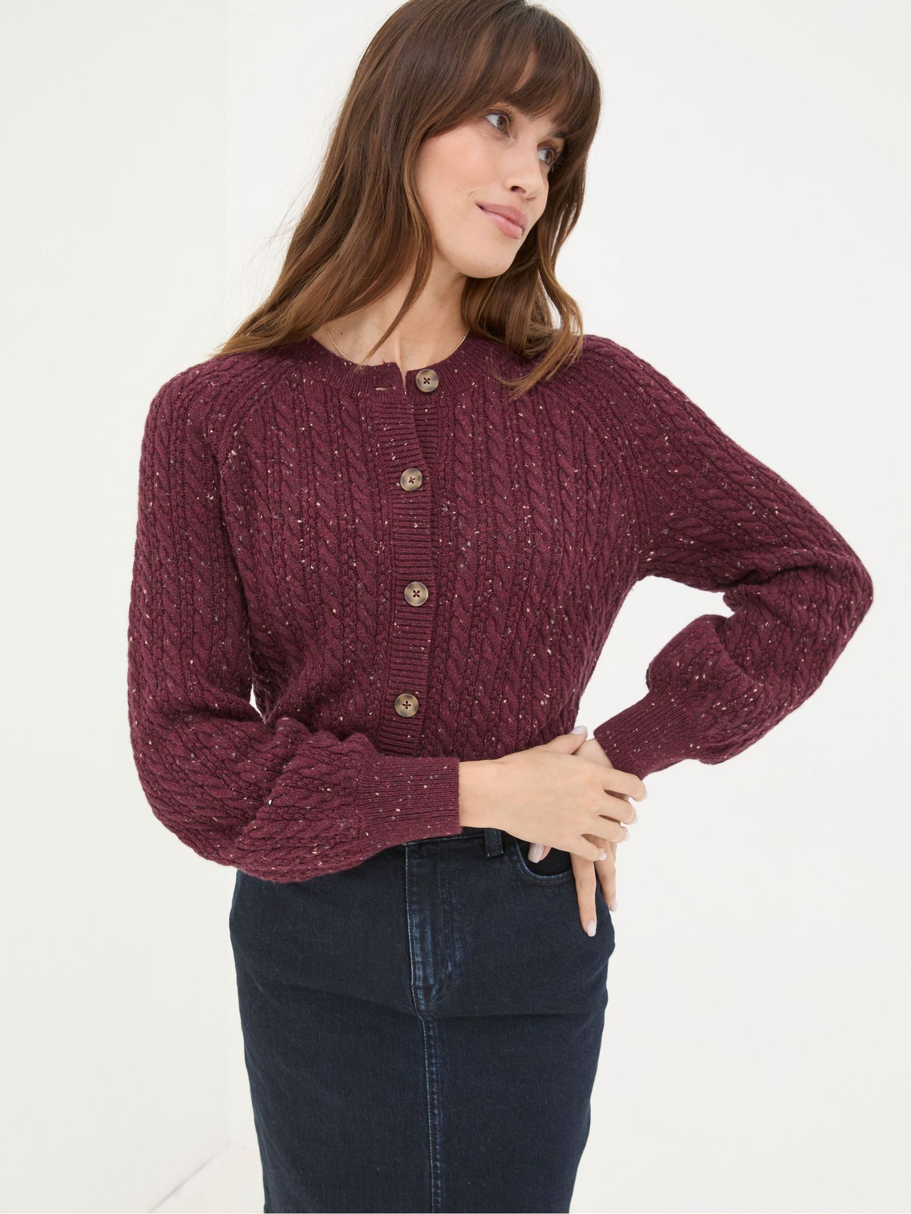 Chloe Dark Red Cable Knit Cardigan - Image 1 of 6